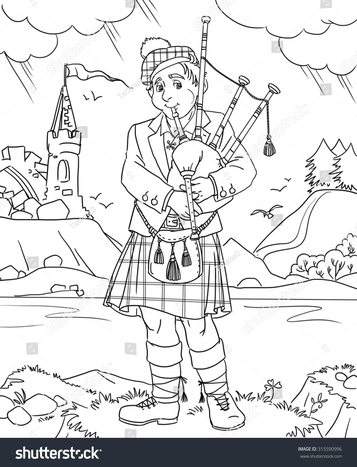 Scotsman Playing Bagpipes Stock Illustration 315590996 - Shutterstock