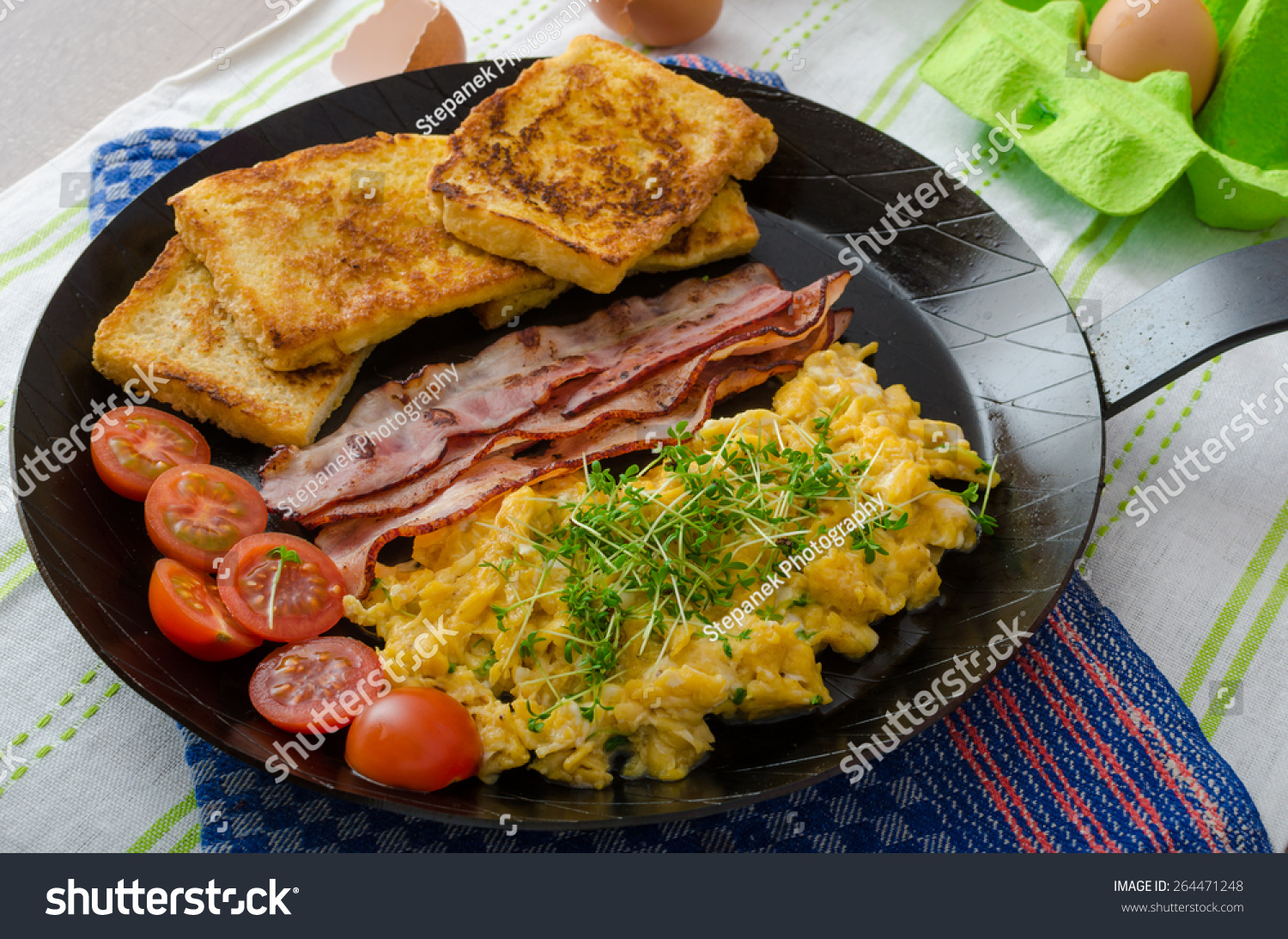 Scrambled Eggs Bacon French Toast On Stock Photo Edit Now