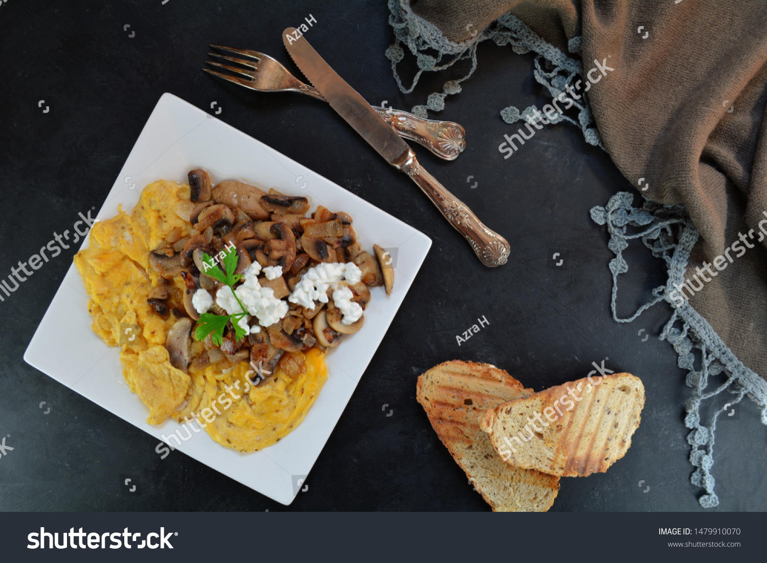 Scrambled Eggs Mushrooms Cottage Cheese Stock Photo Edit Now