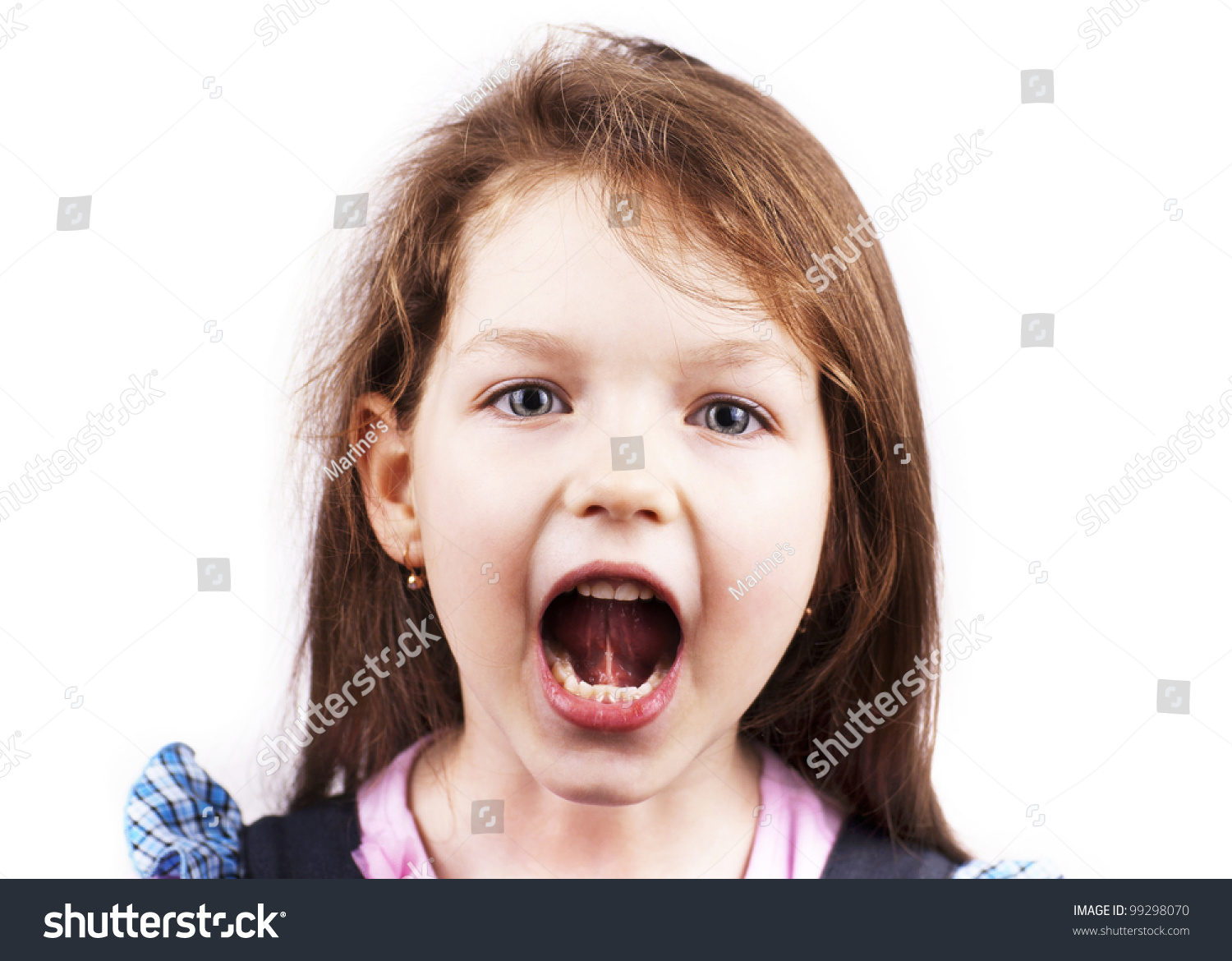 Screaming Little Girl Isolated, Close Up, In Studio, Over White Stock ...