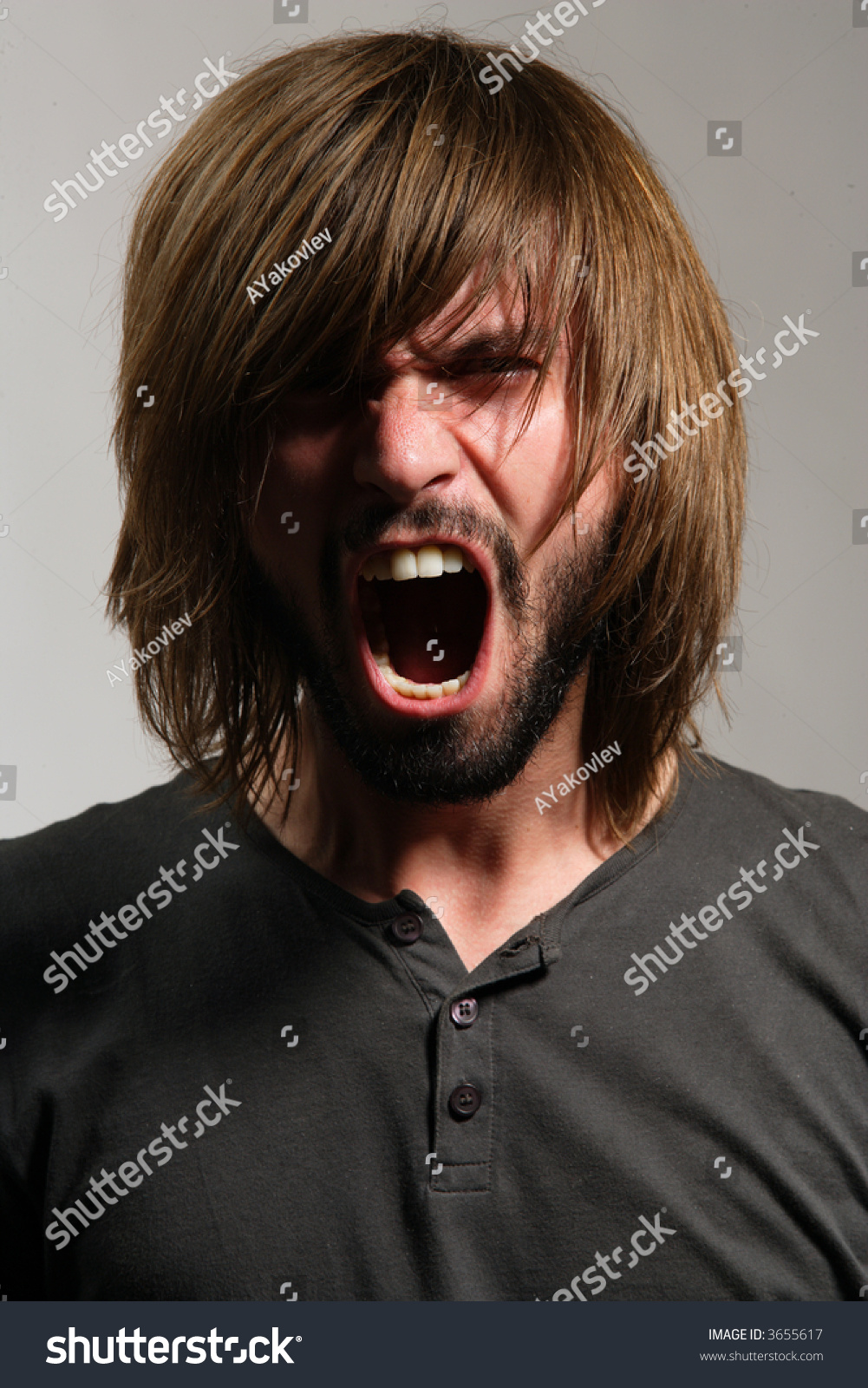Screaming Young Man Beard Long Hair Stockfoto Jetzt