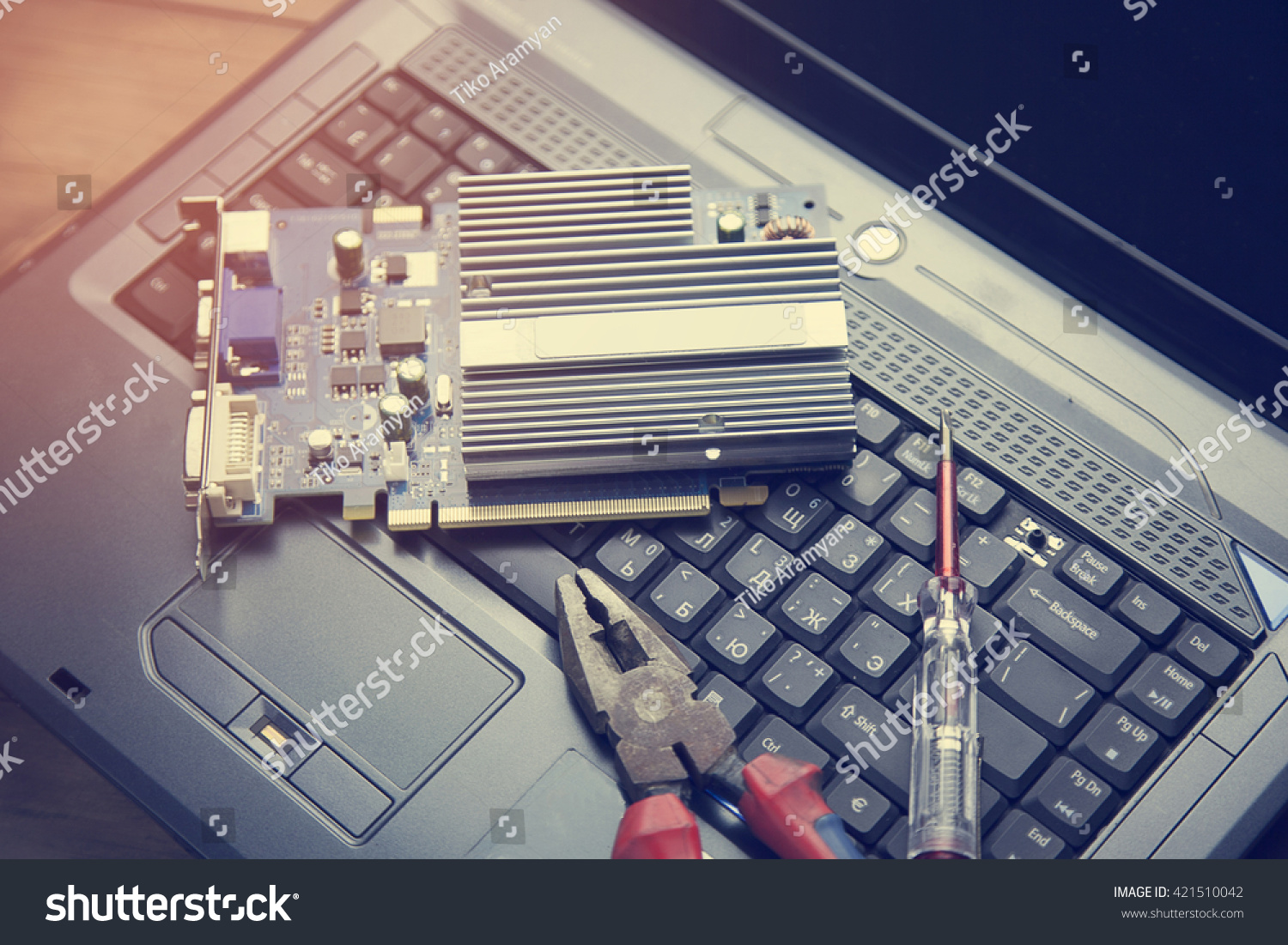 Screwdriver On The Computer, Computer Hardware Stock Photo 421510042