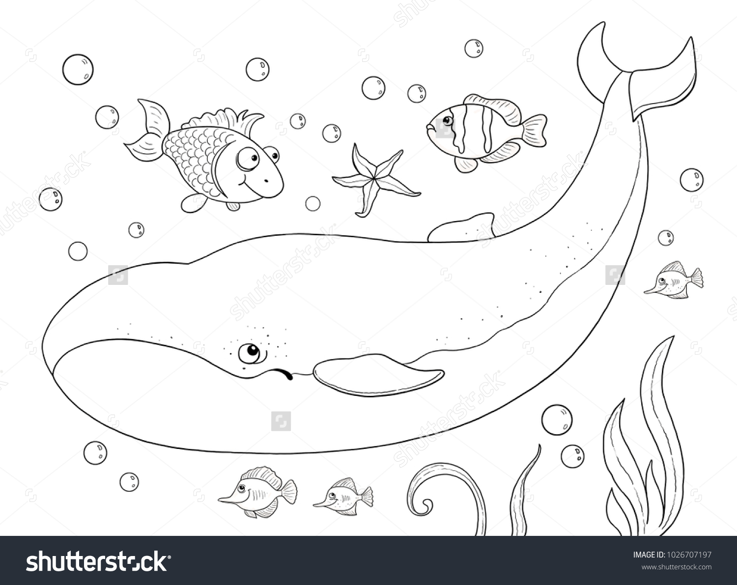 Sea Animals Ocean Whale Coloring Page Stock Illustration ...