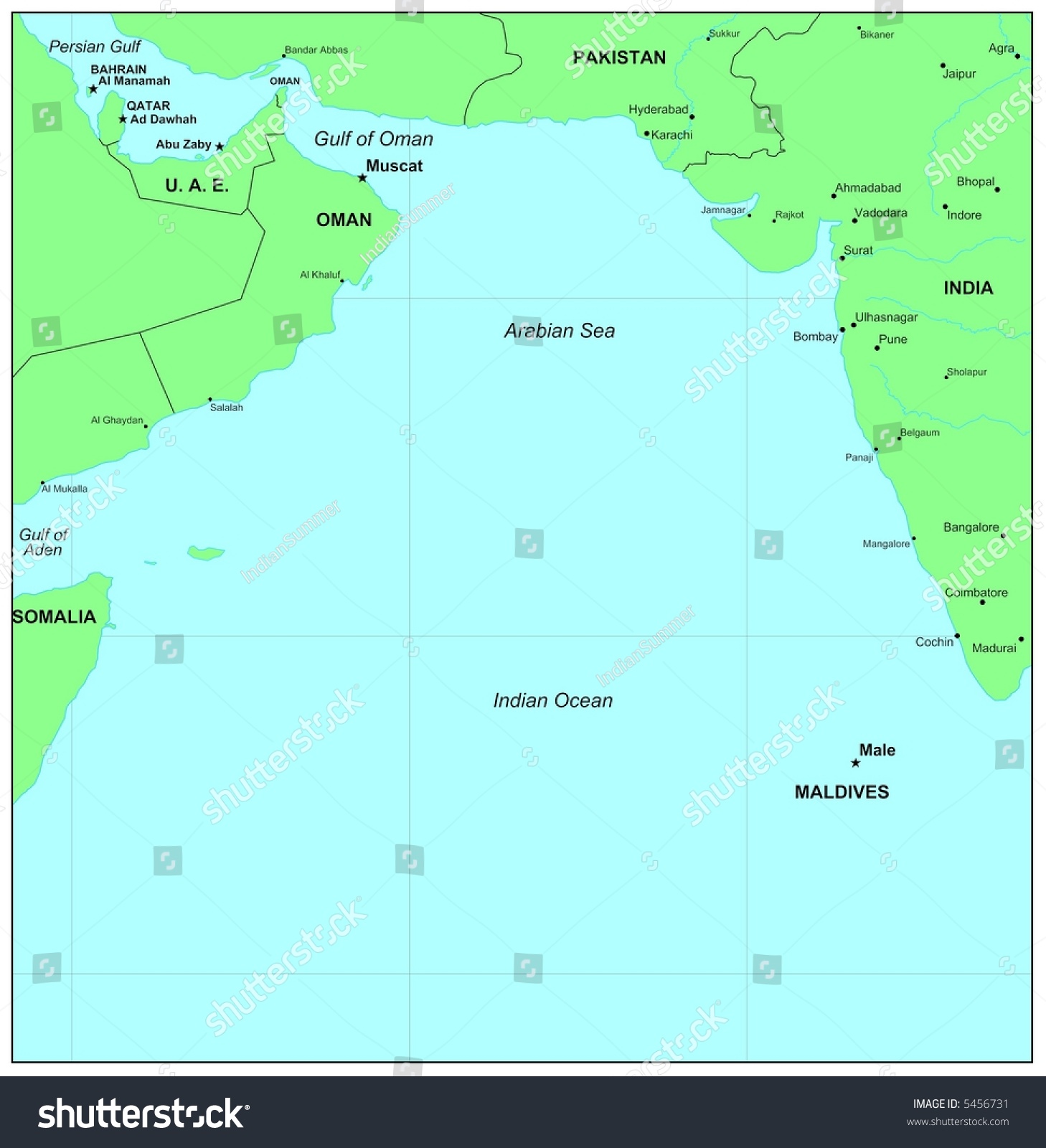 Sea Maps Series: Arabian Sea, Indian Ocean Stock Photo 5456731 ...