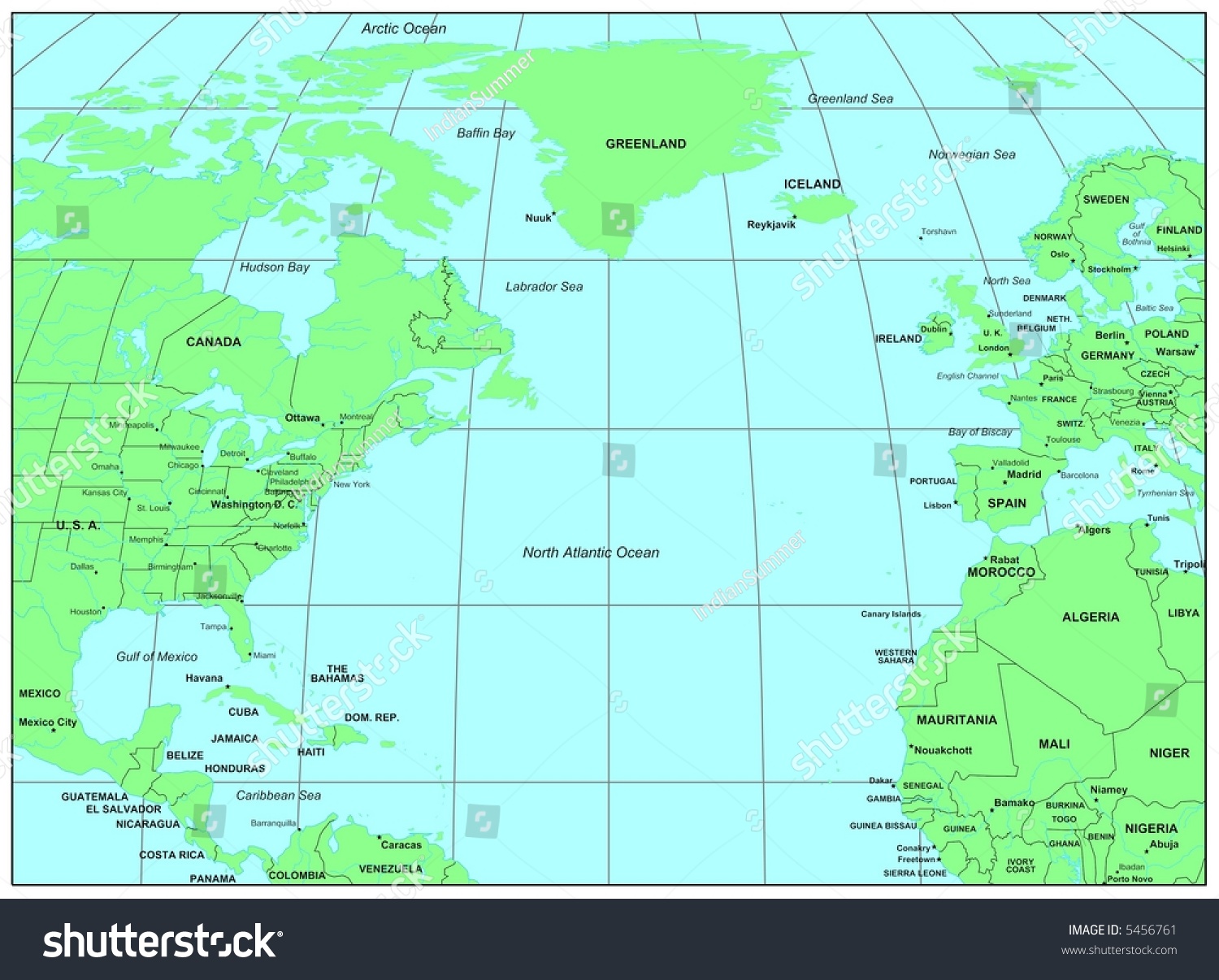 Sea Maps Series North Atlantic Ocean Stock Illustration 5456761 ...