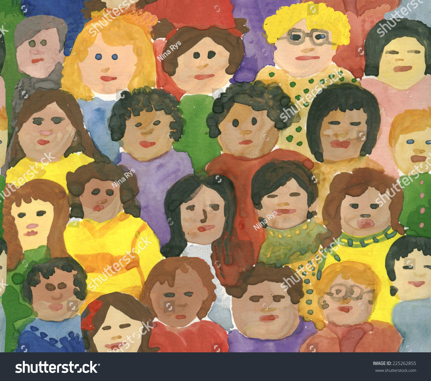 Seamless Abstract Background Many Different Faces Stock Illustration