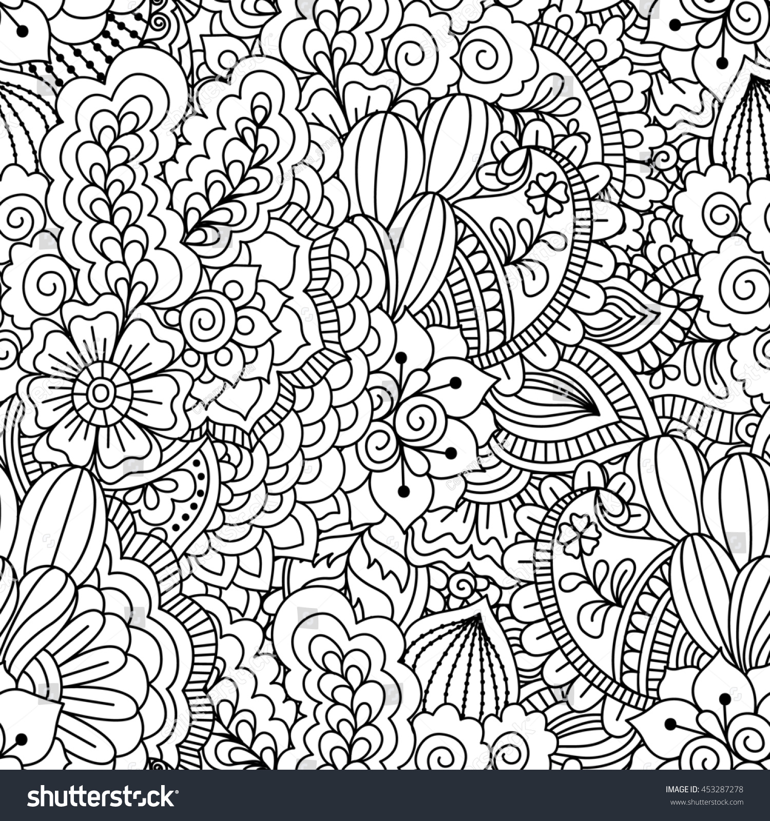 Seamless Black White Background Floral Ethnic Stock Illustration 453287278