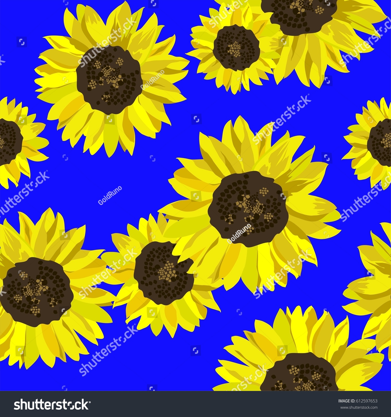 Seamless Blue Background Yellow Sunflowers Stock Illustration 612597653 ...