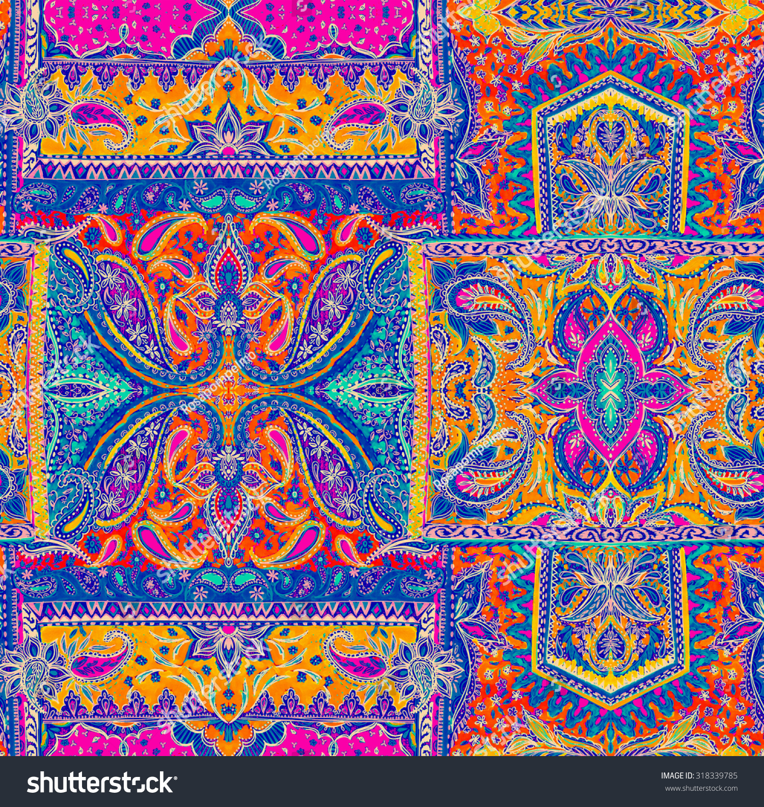 Seamless Bohemian Pattern. Paisleys And Detailed Ornaments, Very ...