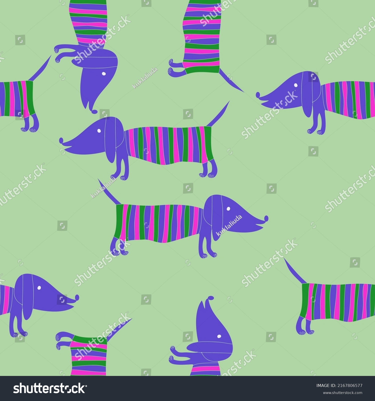 Seamless Cartoon Colored Dachshunds Hand Drawn Stock Illustration ...