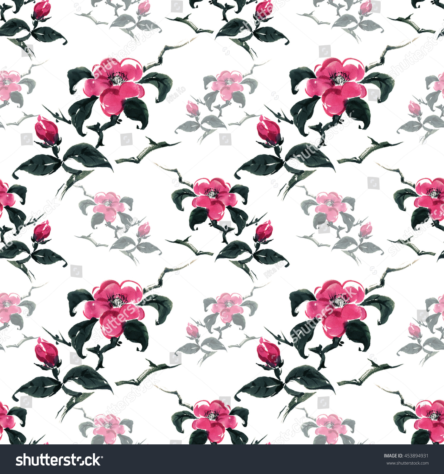 Seamless Floral Pattern Beautiful Camellia Hand Stock ...