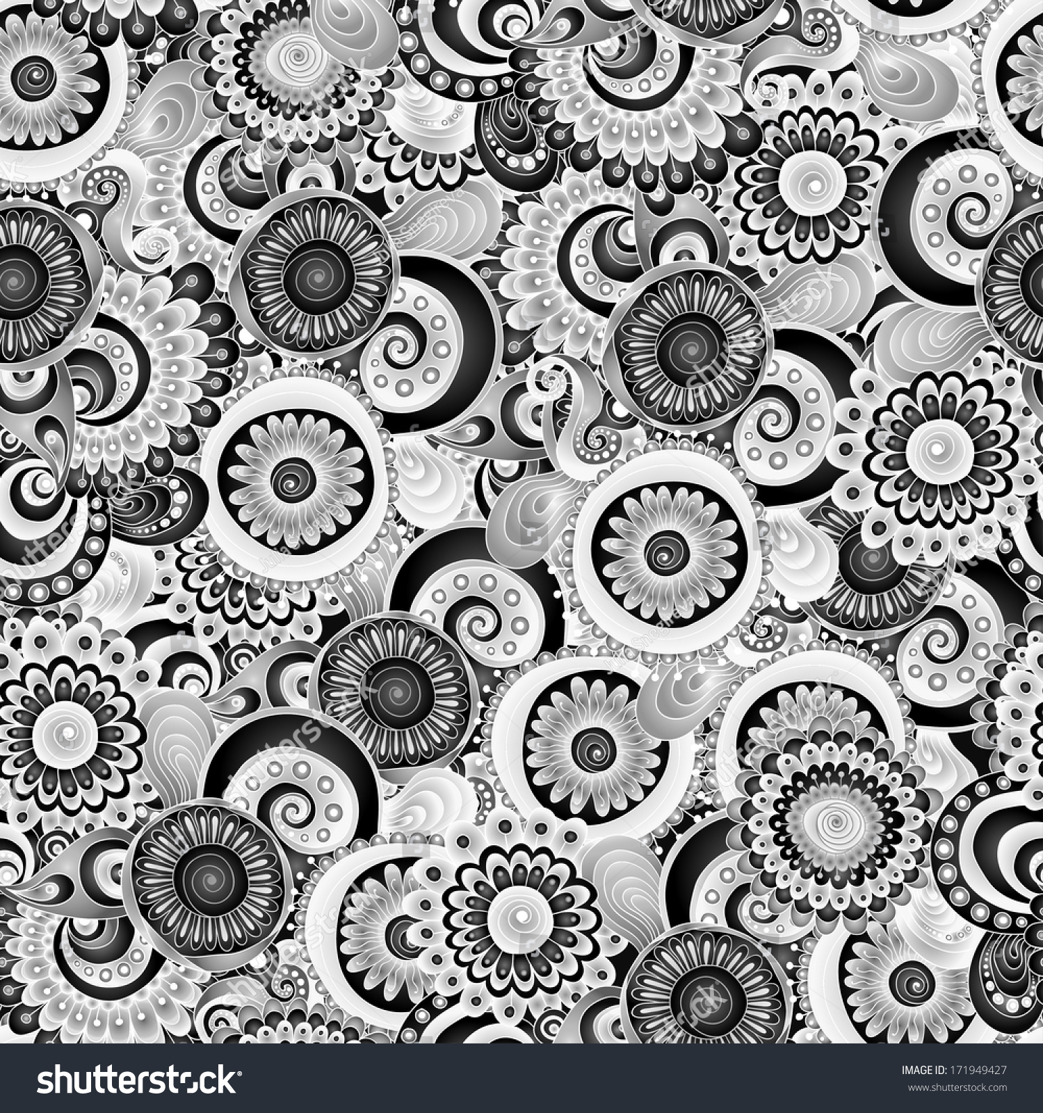 Seamless Flower Black White Retro Background Stock Illustration Seamless flower black and white retro background pattern in