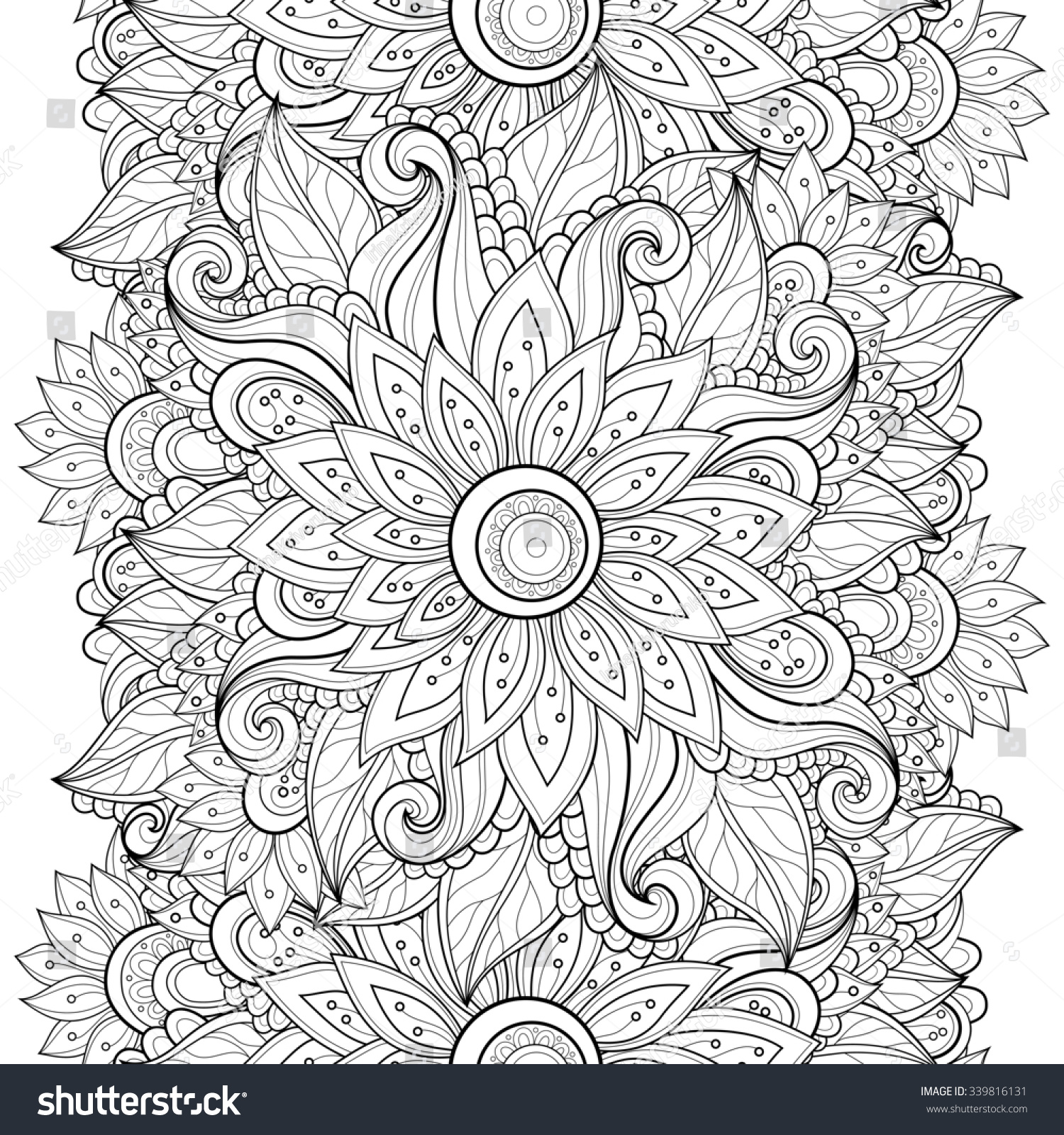 Seamless Monochrome Floral Pattern. Hand Drawn Floral Texture ...