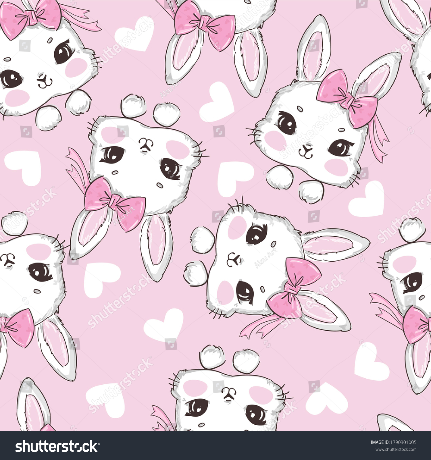 Seamless Pattern Cute Rabbit Pink Bow Stock Illustration 1790301005 ...