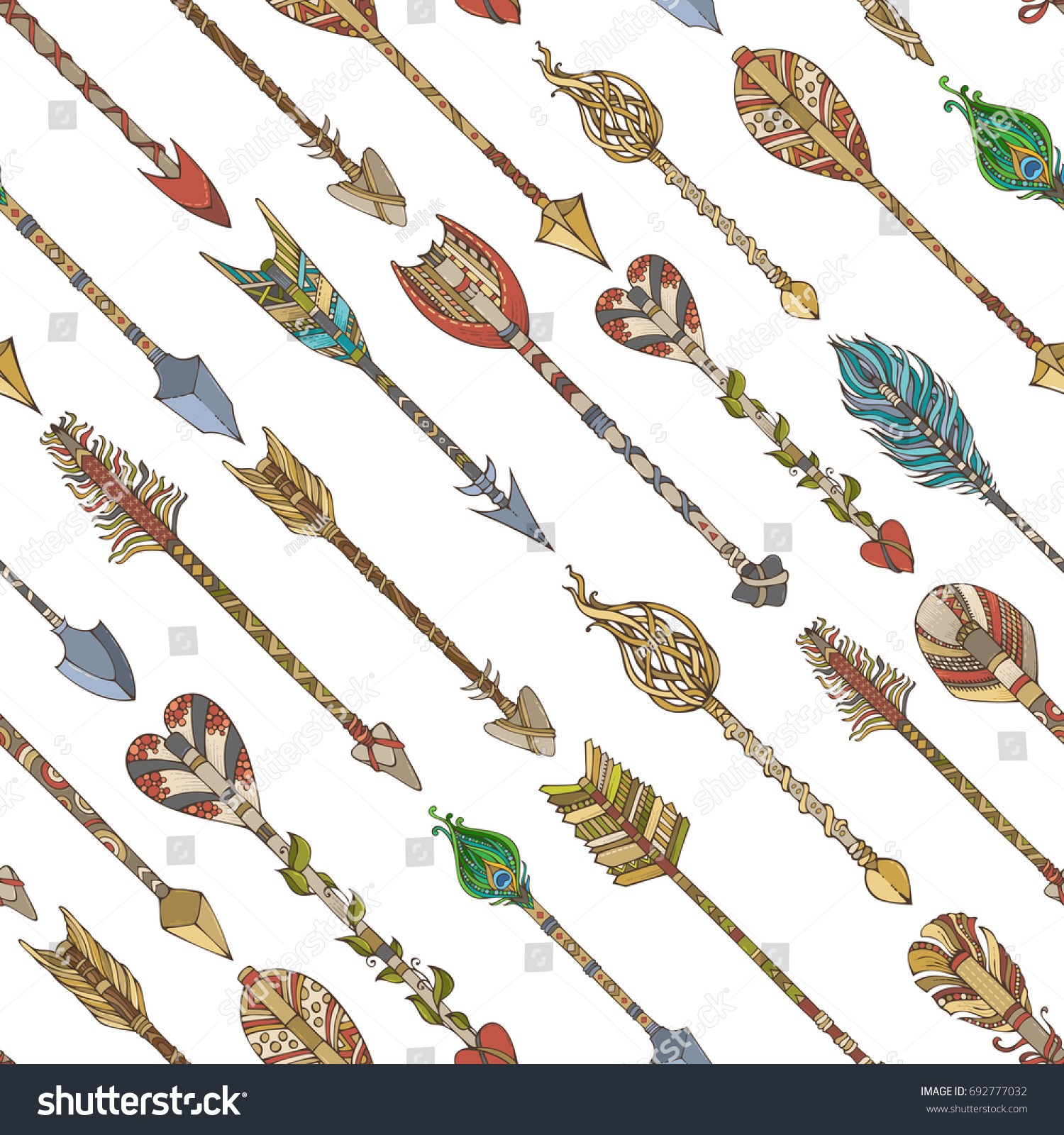 Seamless Pattern Ethnic Arrows Set Handdrawn Stock Illustration