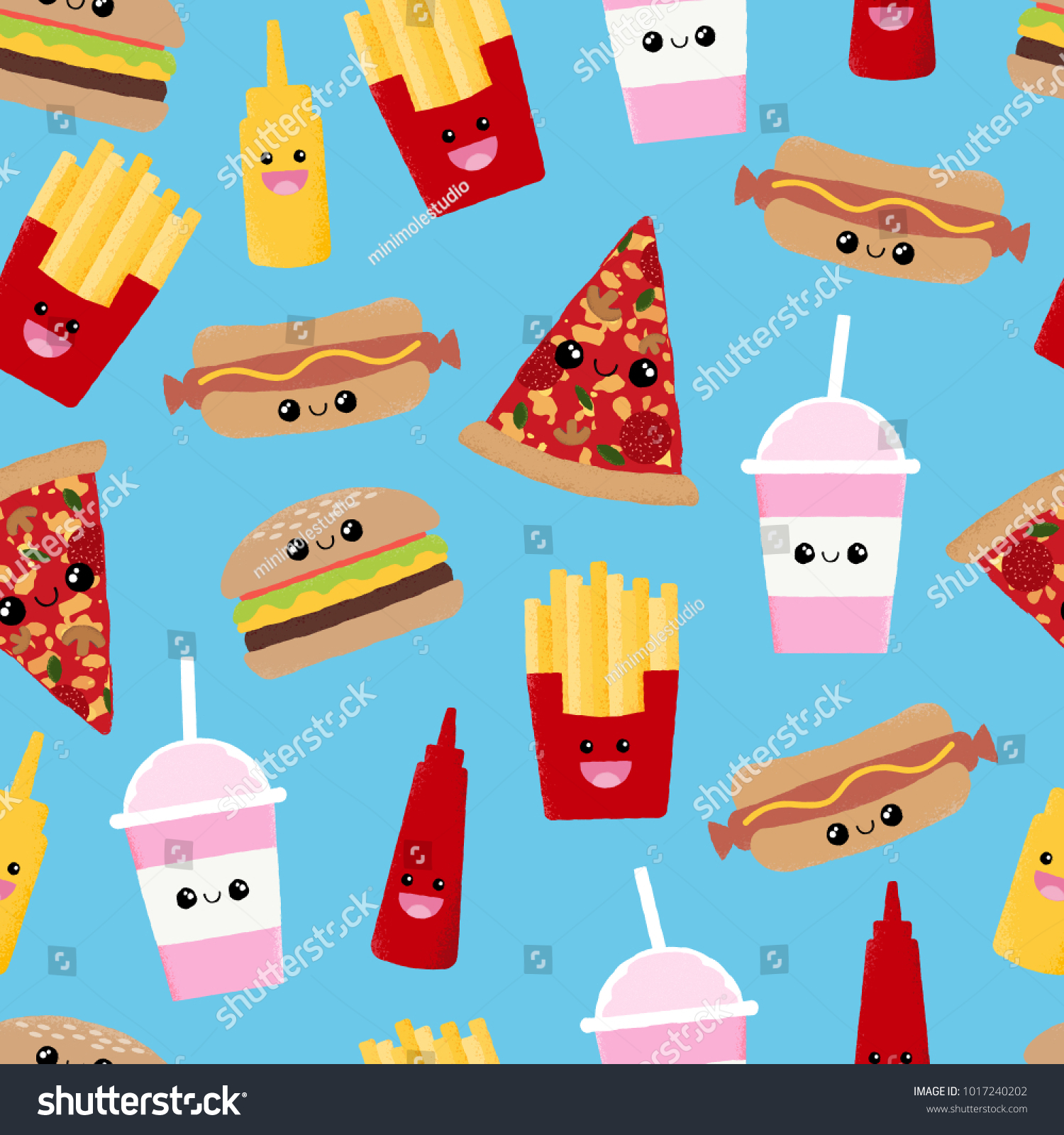 Seamless Pattern Kawaii Junk Food Including Stock Illustration 1017240202