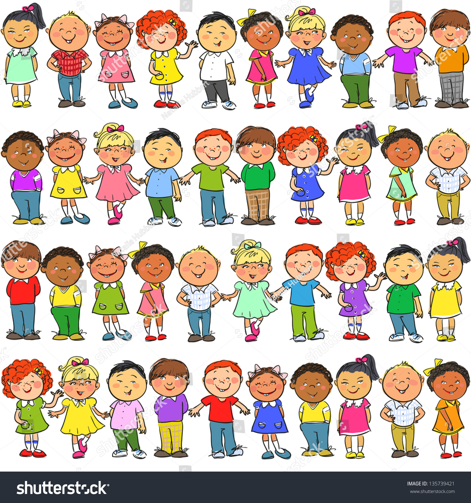 Seamless Pattern Cartoon Happy Kids On Stock Illustration 135739421 ...