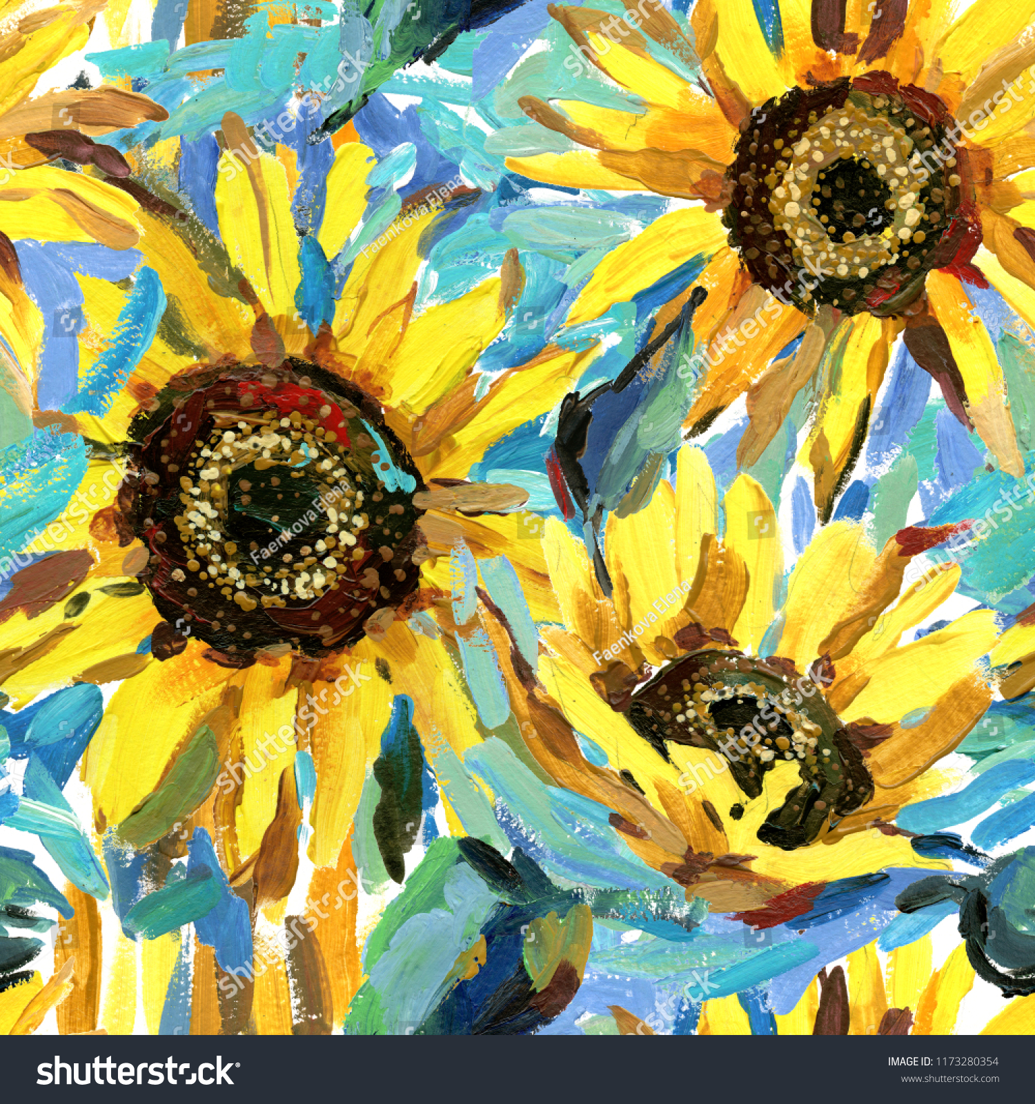 Seamless Pattern Sunflowers Impressionism Painting Background Stock Illustration 1173280354