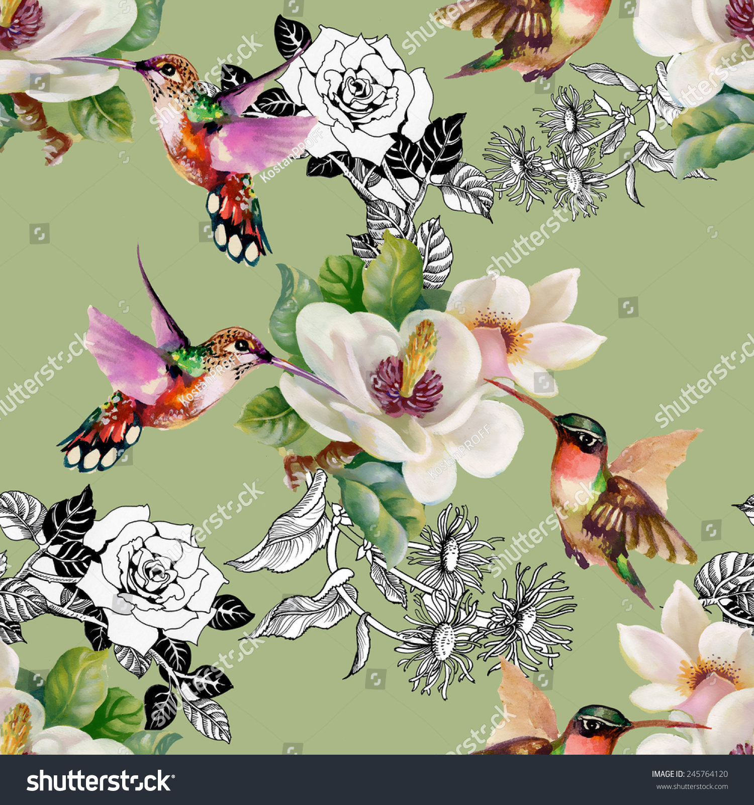 Seamless Pattern Wild Exotic Birds On Stock Illustration 245764120 ...