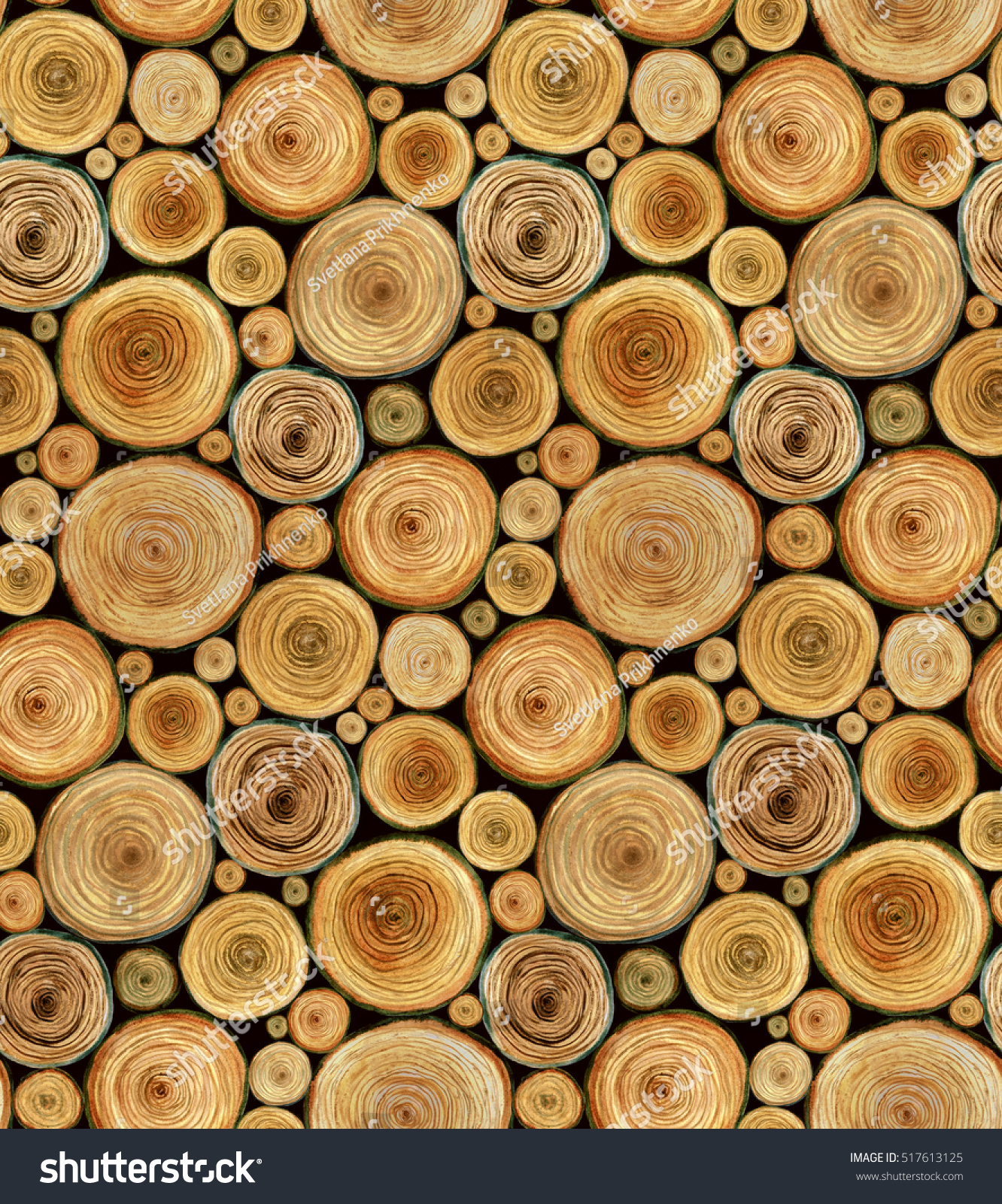 Seamless Pattern Wooden Cut Logs Handdrawn ilustracje stockowe