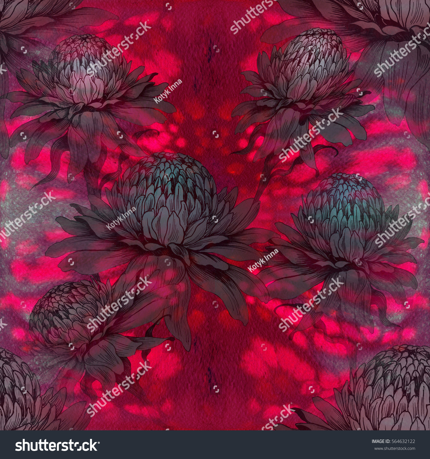 Seamless Wallpaper Ginger Flowers On Watercolor Stock Illustration