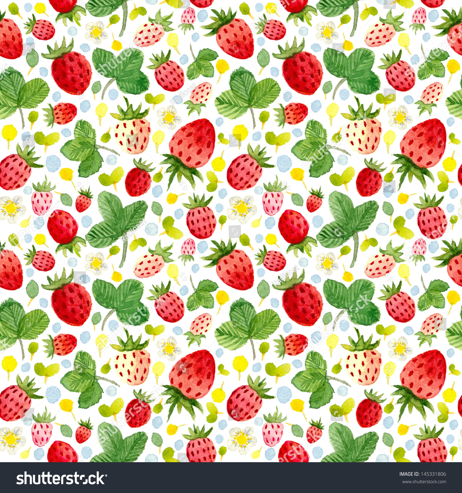 Seamless Watercolor Pattern Cute Strawberries Stock Illustration ...