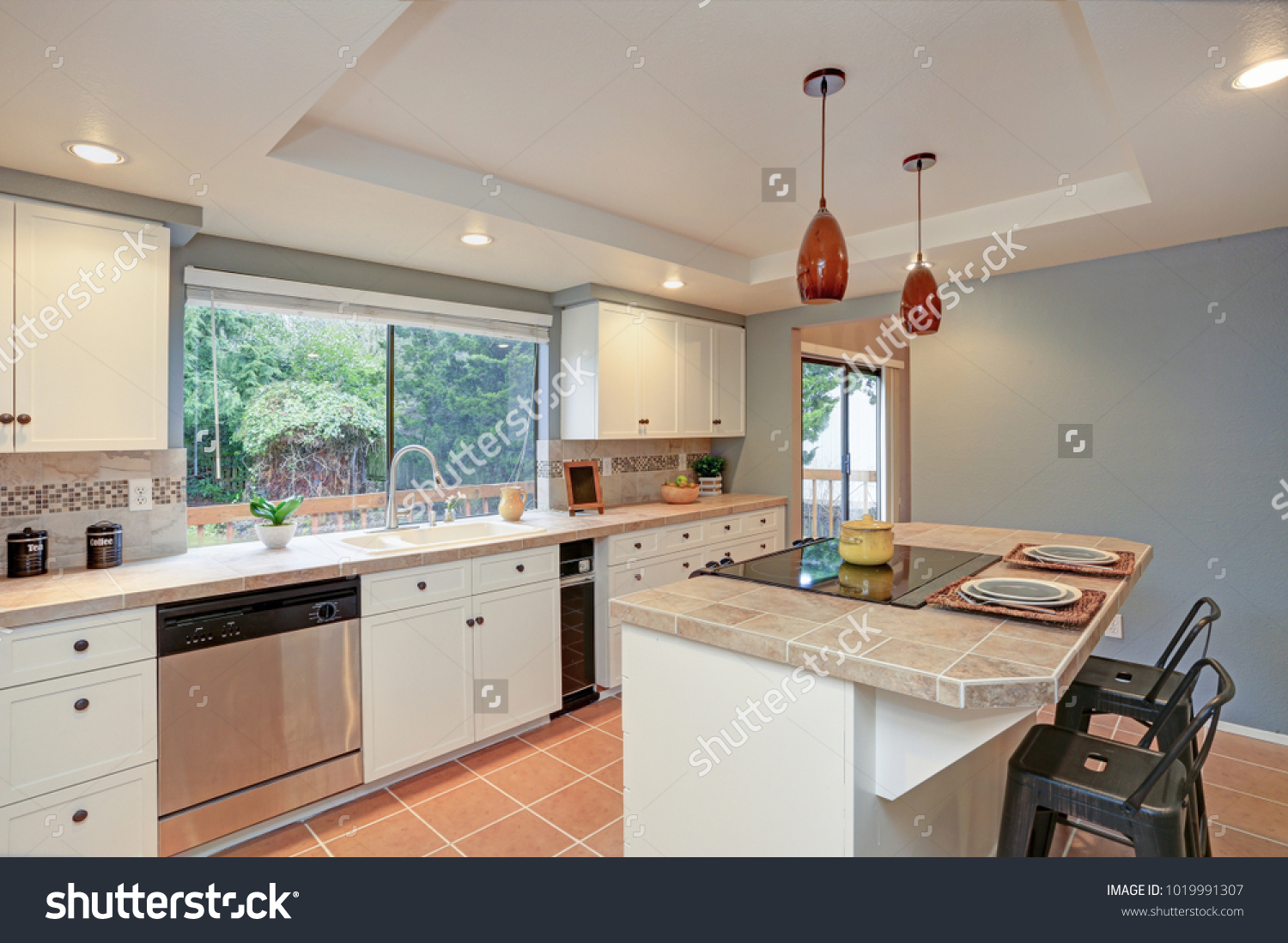 Second Floor Kitchen Boasts Tray Ceiling Stock Photo Edit Now