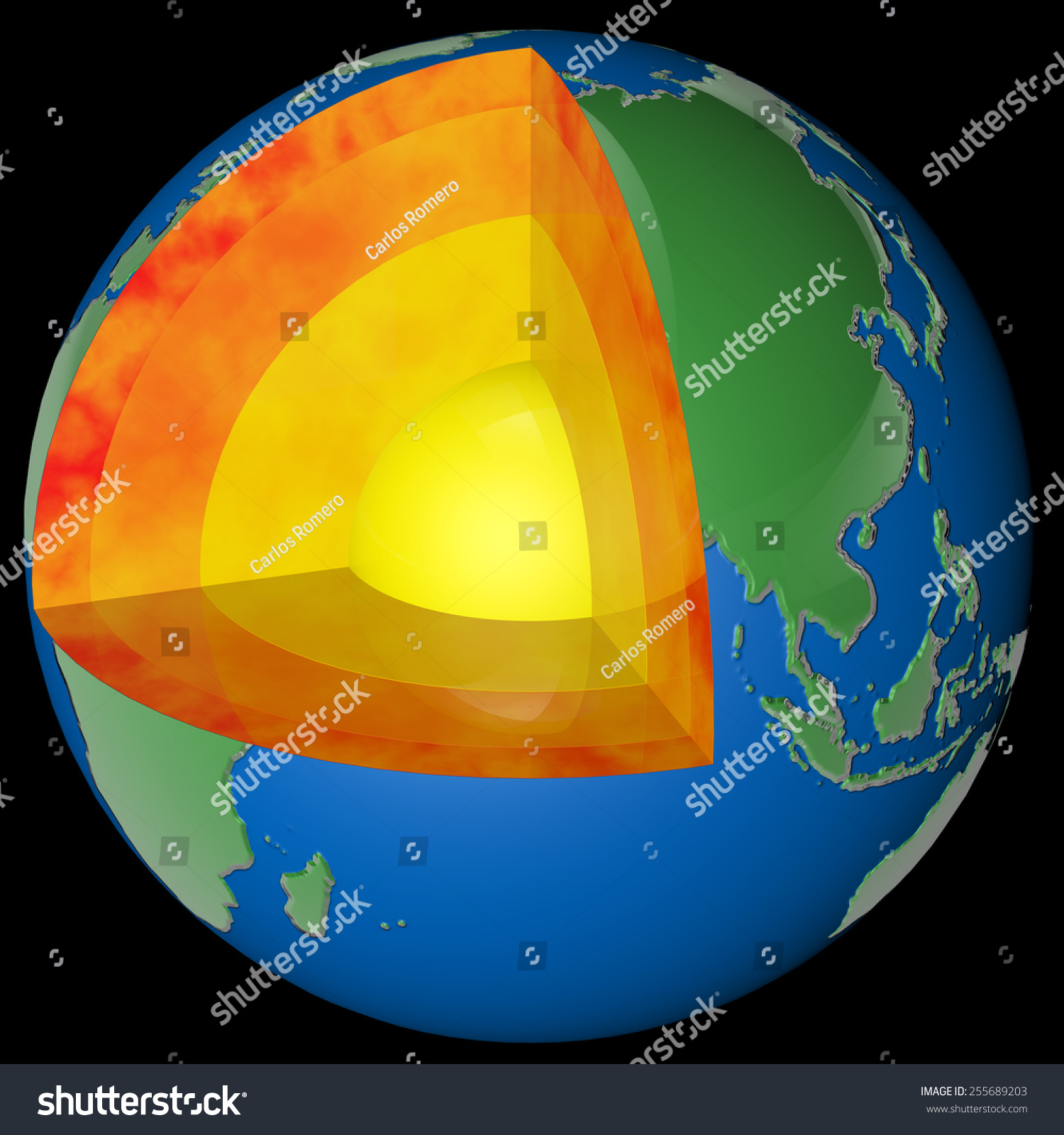 Sectioned Planet Earth Layers Composition Rendered Stock Illustration ...