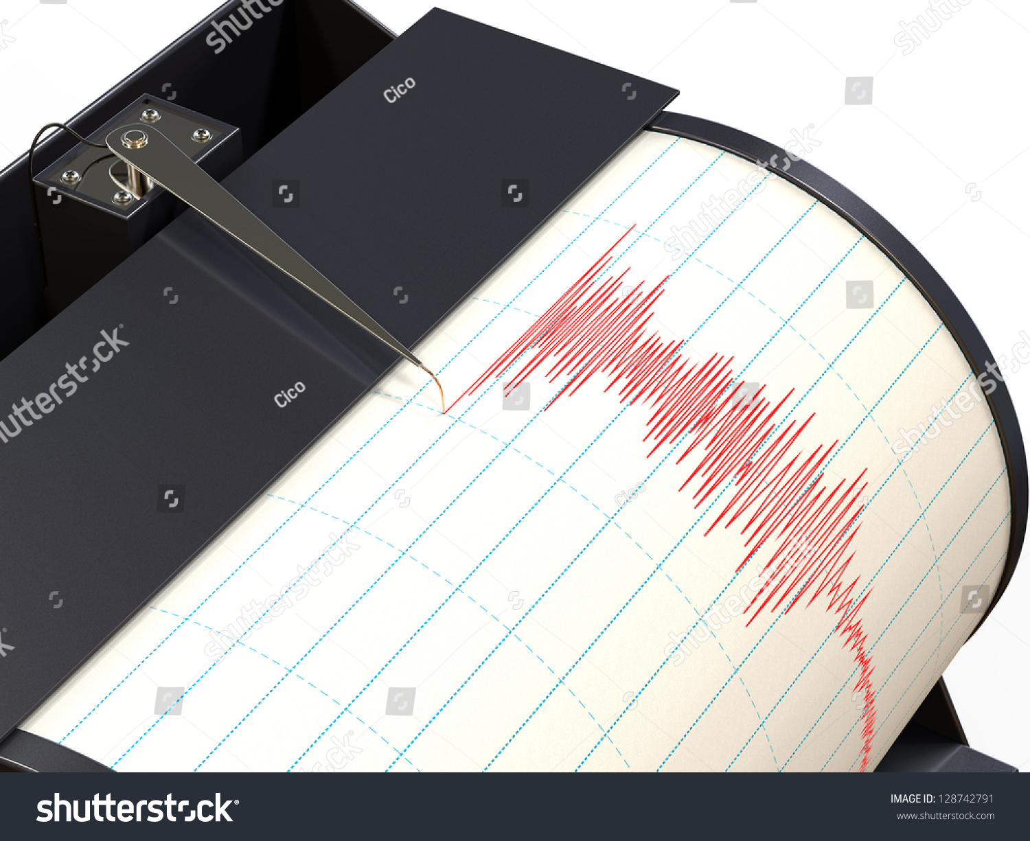 stock photo seismograph instrument recording ground motion during earthquake 128742791