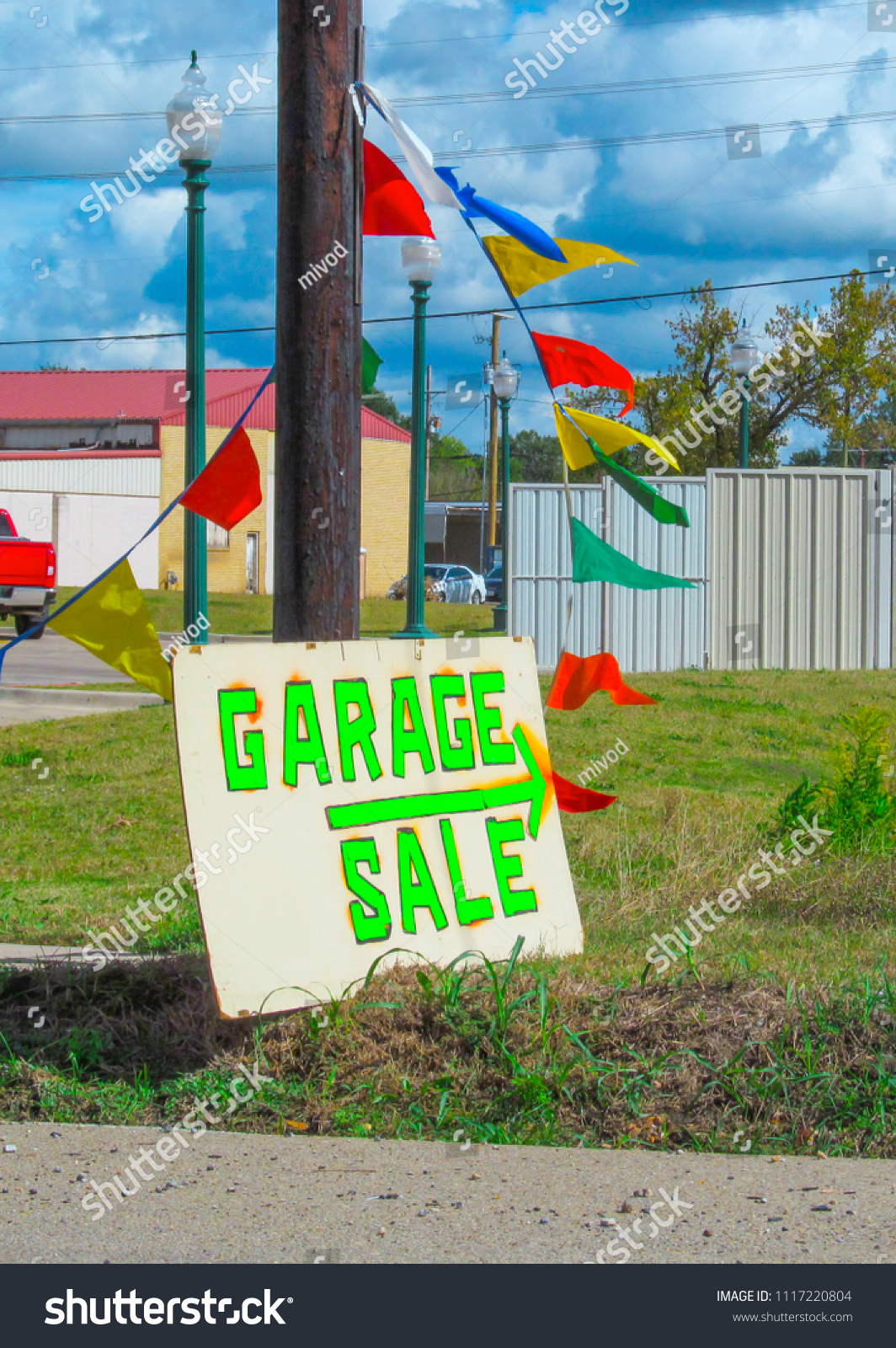 Selfmade Written Painted Sign Garage Sale Vintage Stock Image 1117220804