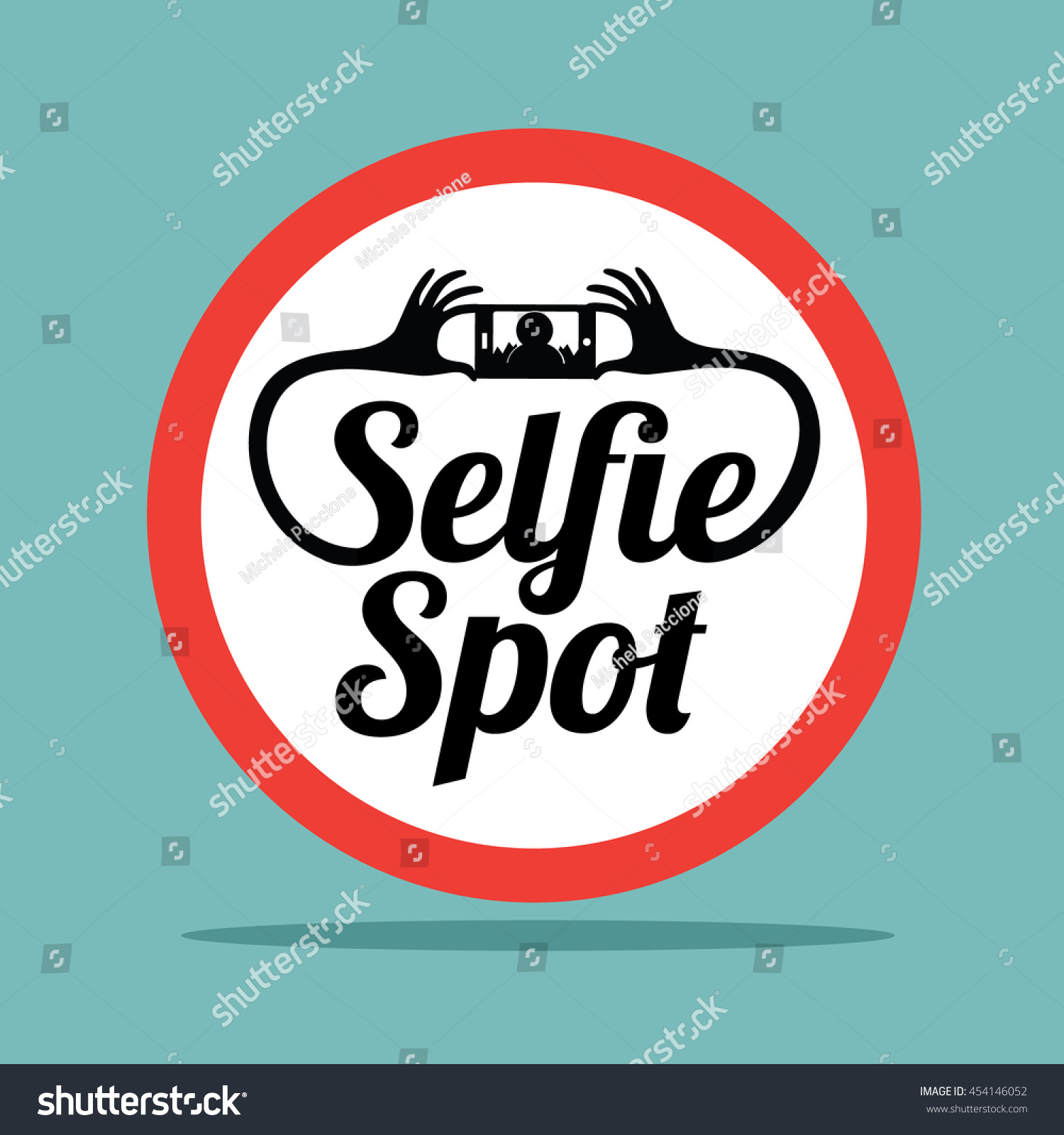 Selfie Spot Sticker Sign Design Concept Stock Illustration 454146052