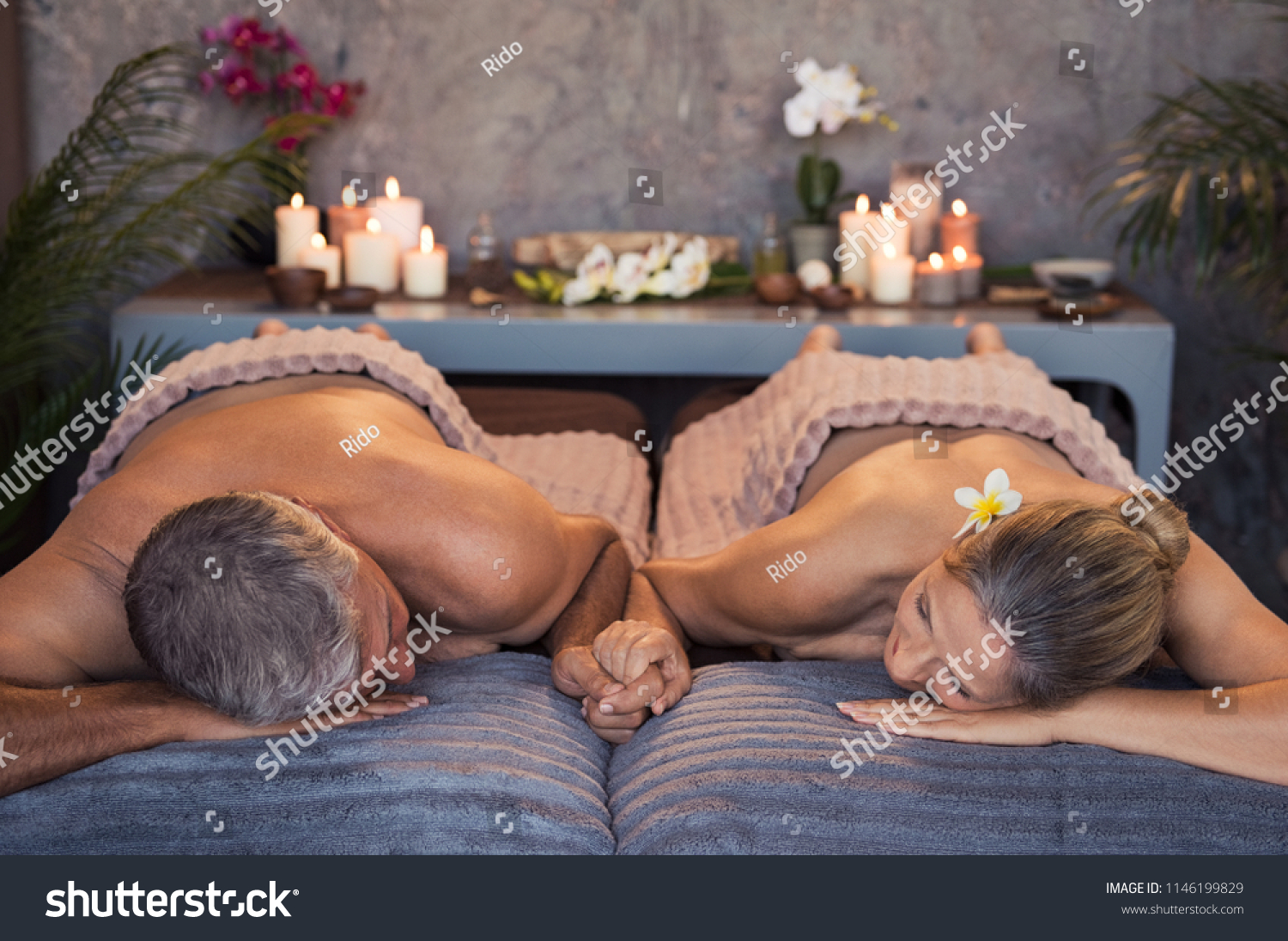 Senior Loving Couple Naked Spa Stock (Edit 1146199829