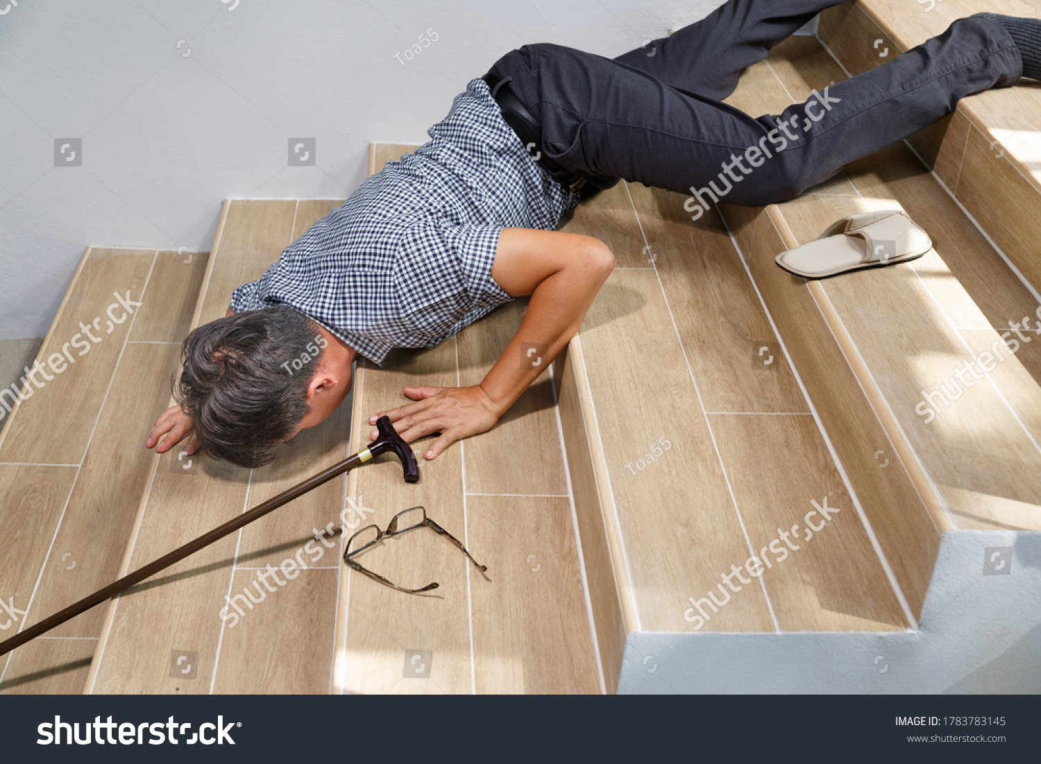 Senior Man Stick Falling Down Stair Stock Photo Shutterstock