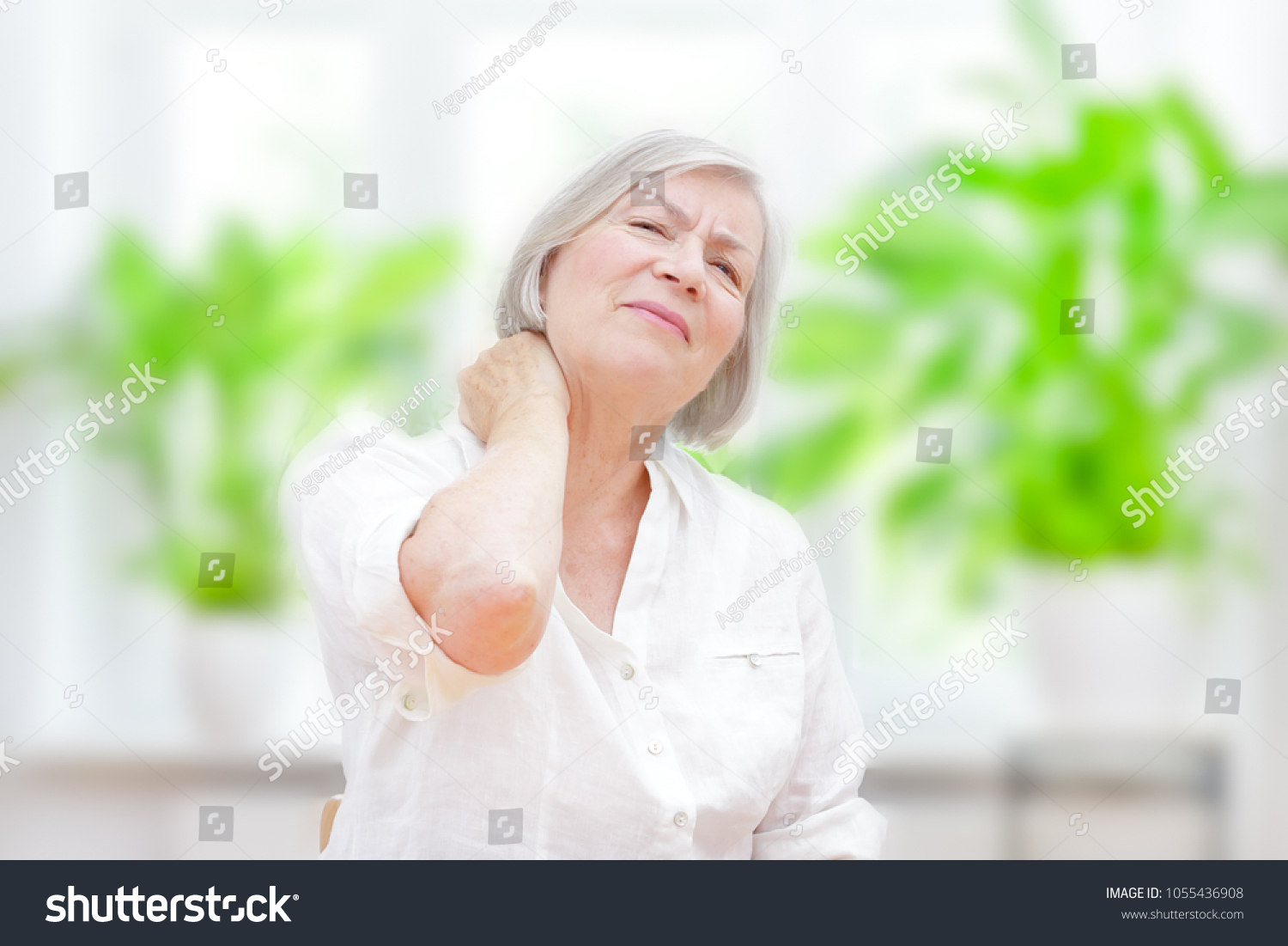 999 Neck Mass Images Stock Photos Vectors Shutterstock   Stock Photo Senior Woman With Chronic Pain Syndrome Fibromyalgia Suffering From Acute Neckaches 1055436908 