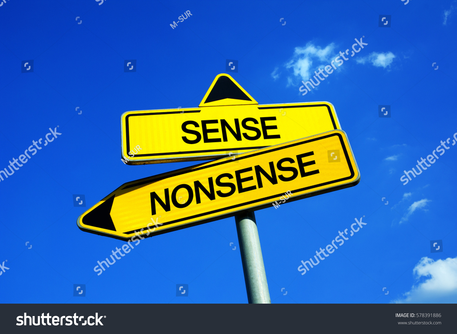 Sense vs Nonsense - Traffic sign with two options - meaningfulness and usefulness based on reason and vs stupid, silly and illogical absurdity
