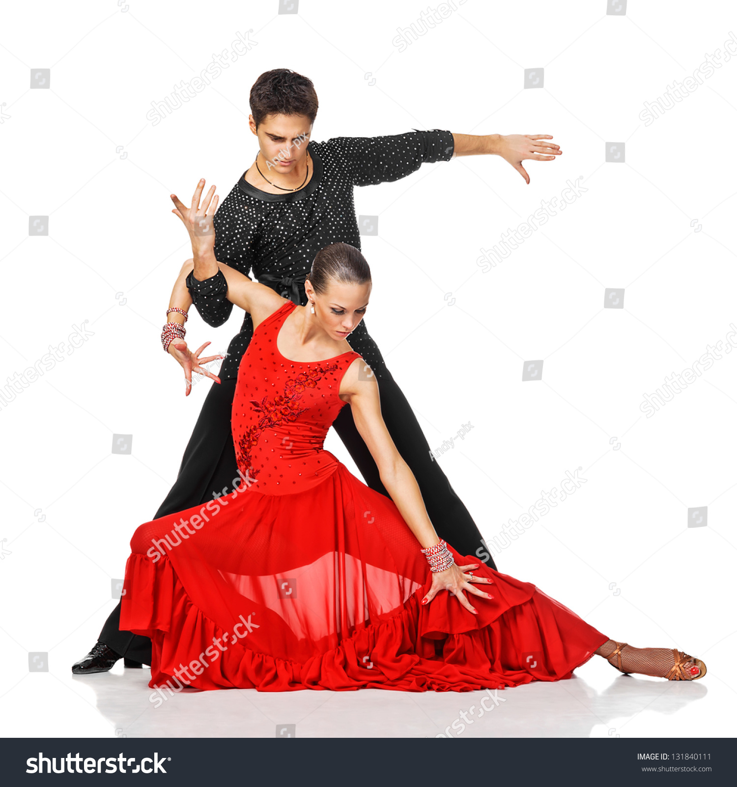 Sensual Couple Dancing Salsa. Latino Dancers In Action. Isolated On ...