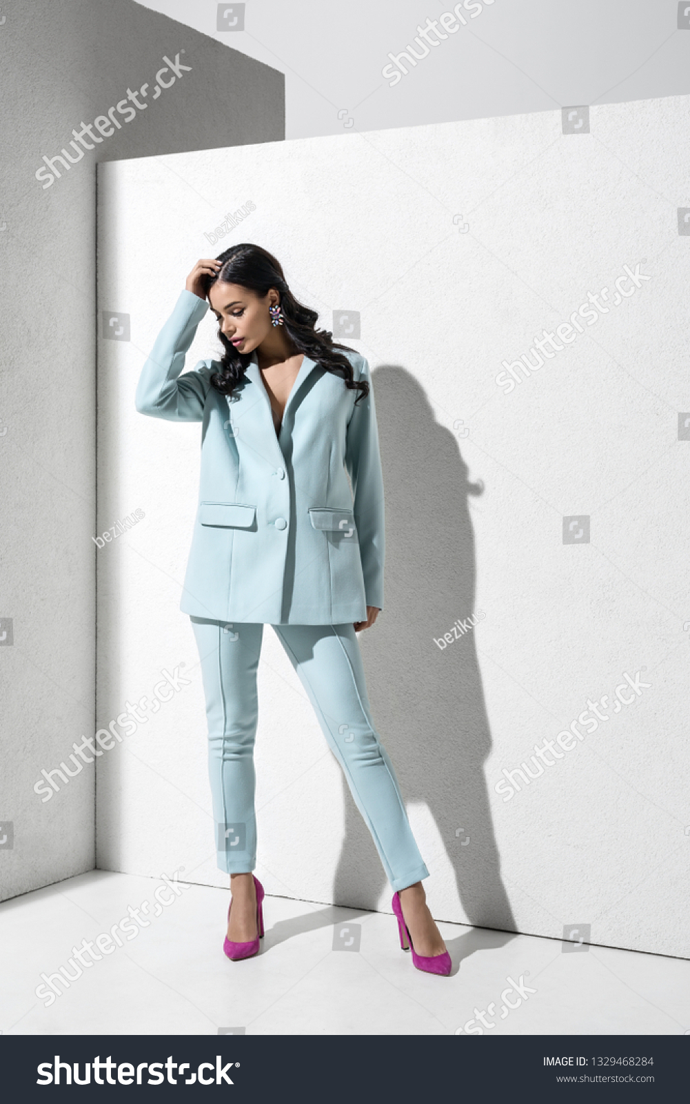 light blue pantsuit