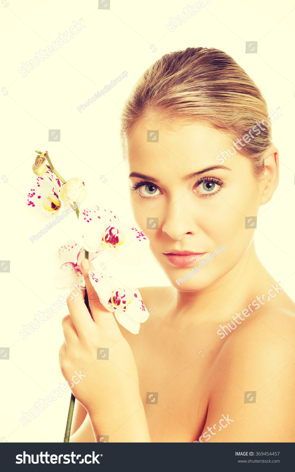 Sensual Portrait Nude Woman Orchid Flower Stock Photo Edit Now