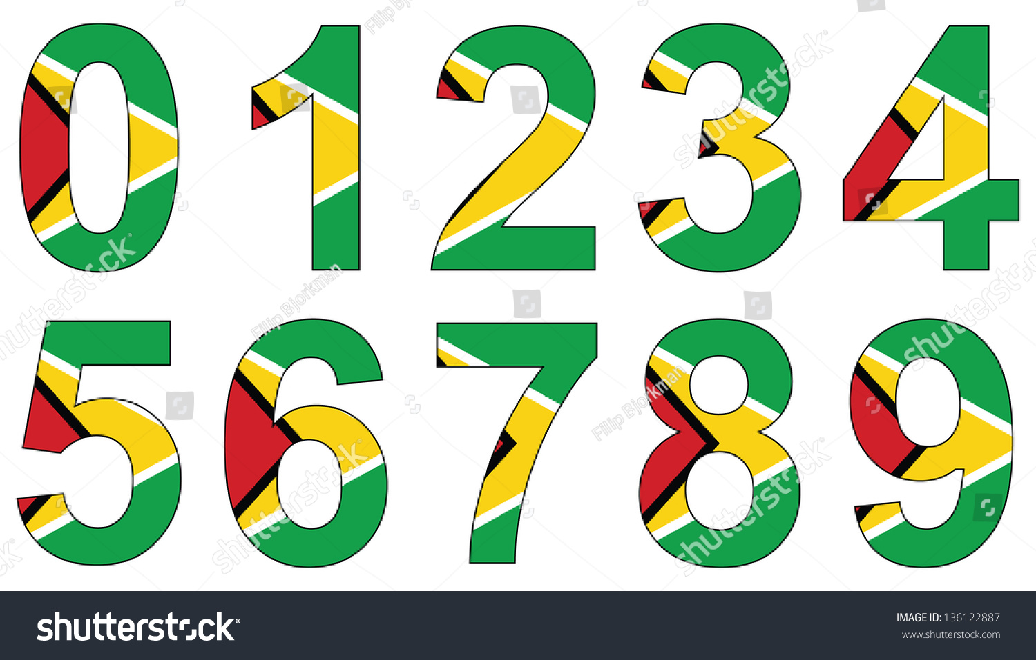 Series Of Number 0-9 With The Flag Inside The Numbers - Guyana Stock ...