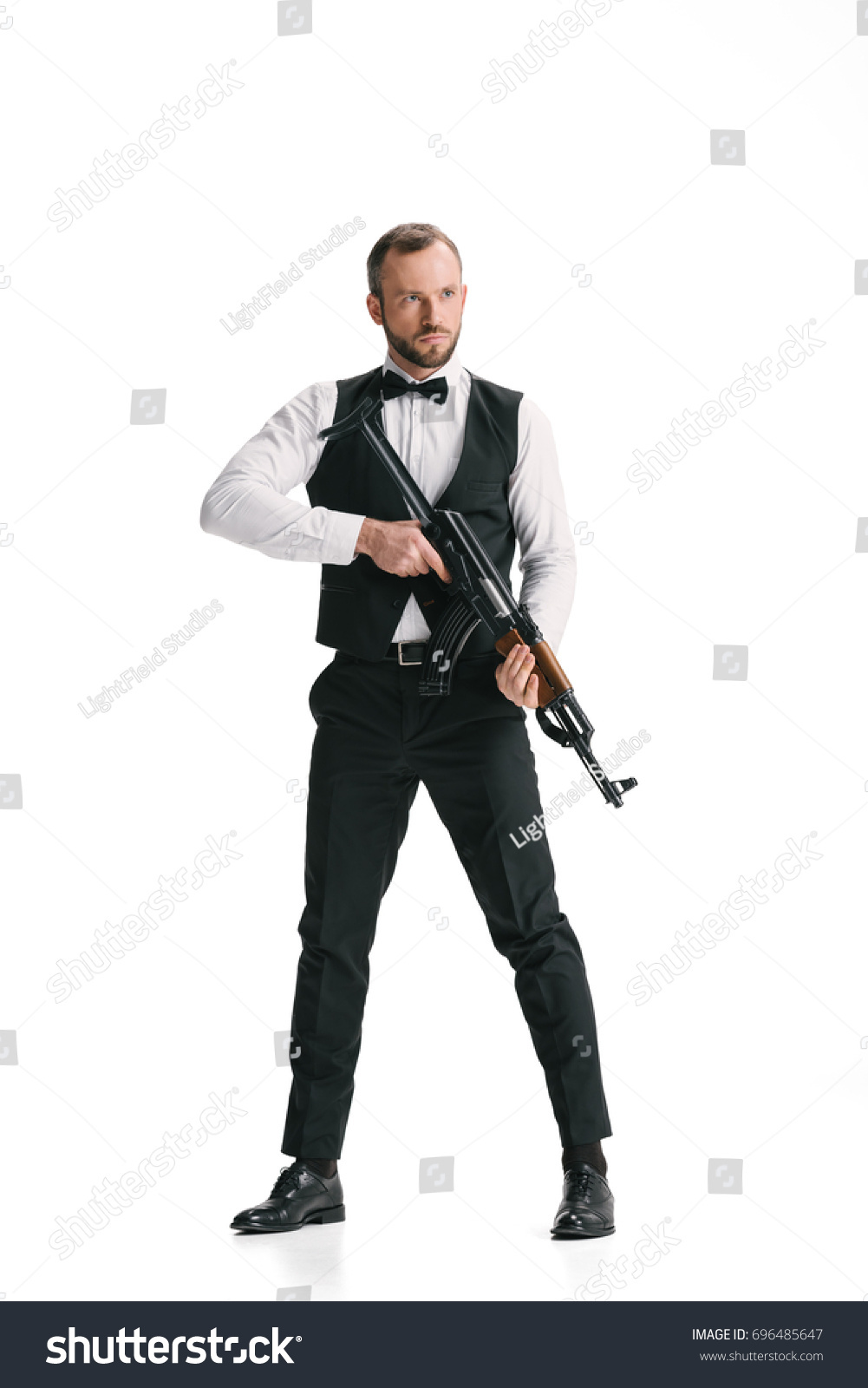 Serious Secret Agent Suit Rifle Isolated Stock Photo (Edit Now) 696485647