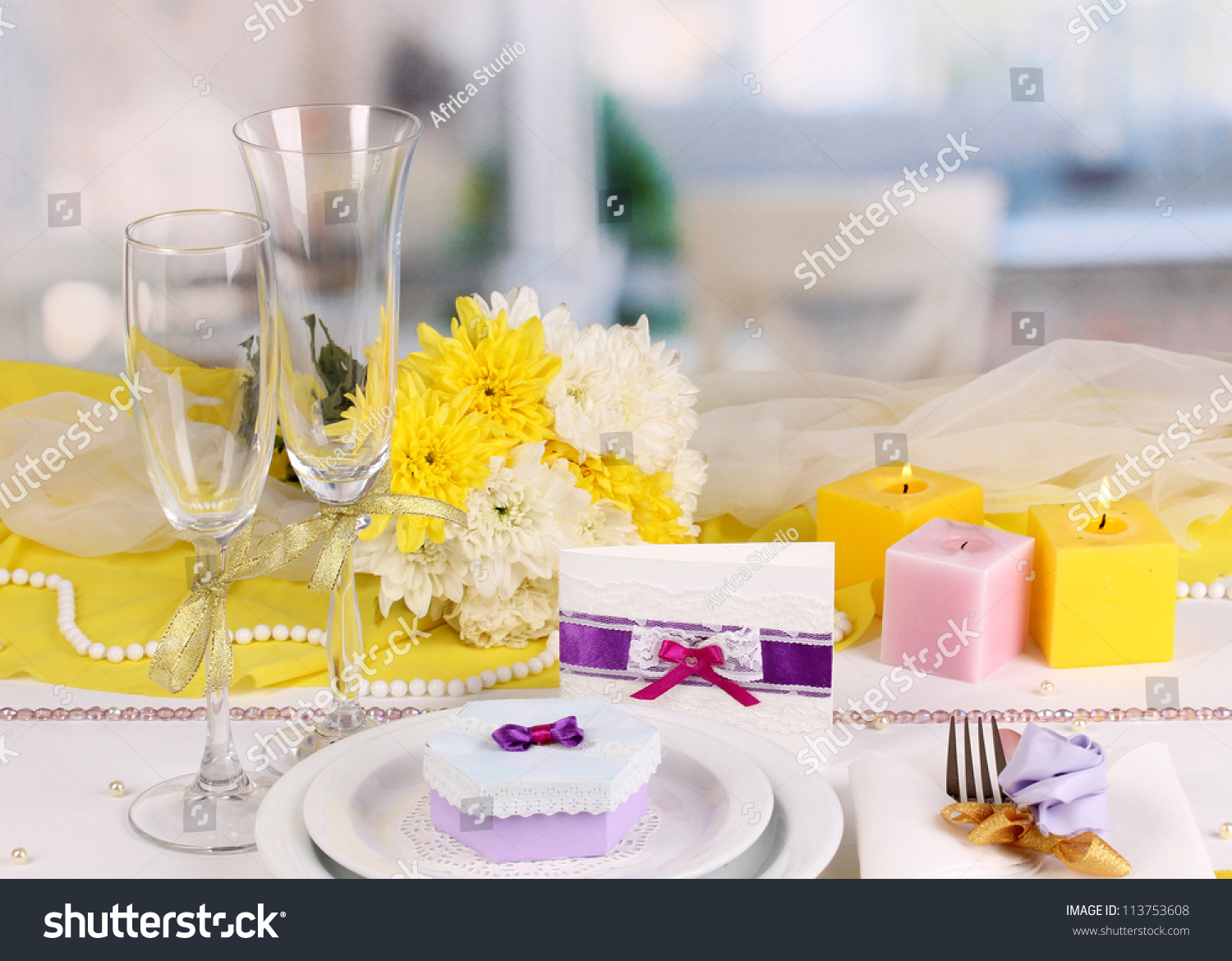 Serving Fabulous Wedding Table Purple Yellow Stock Photo Edit Now