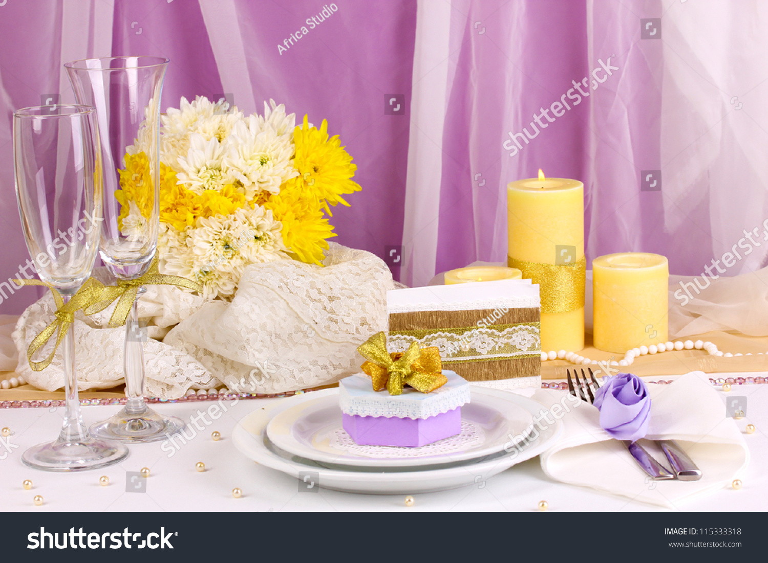 Serving Fabulous Wedding Table Purple Yellow Stock Photo Edit Now