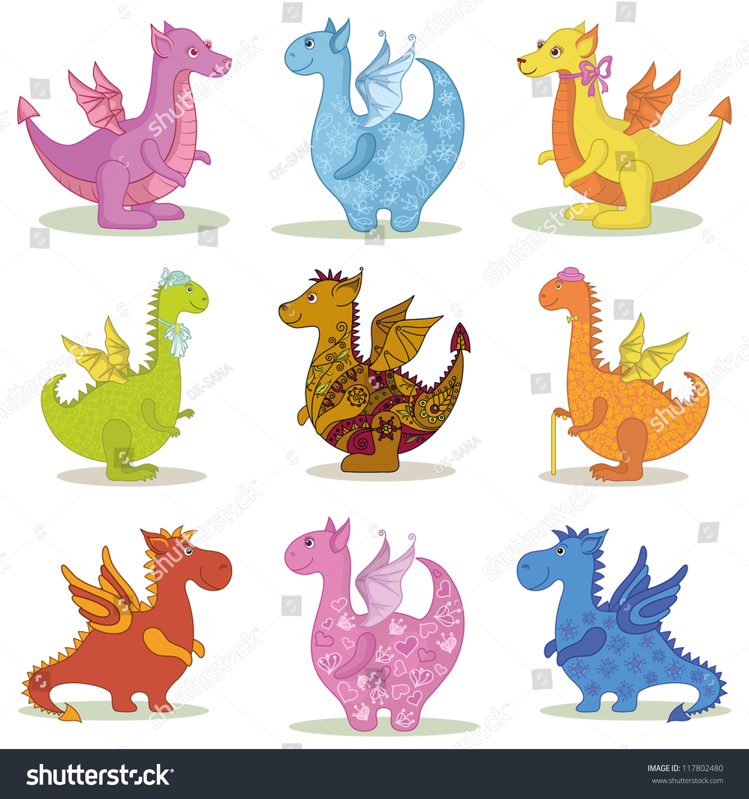 Set Different Cartoon Colorful Dragons On Stock Illustration 117802480