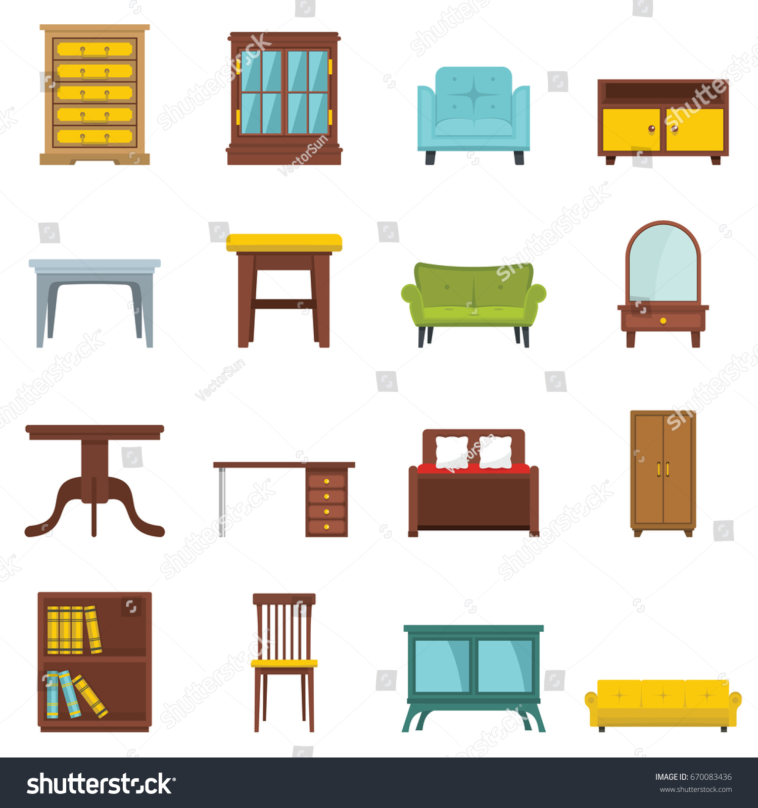 Set Flat Cartoon Office House Furniture Stock Illustration 670083436 ... Set Flat Cartoon Office House Furniture Stock Illustration 670083436 ...