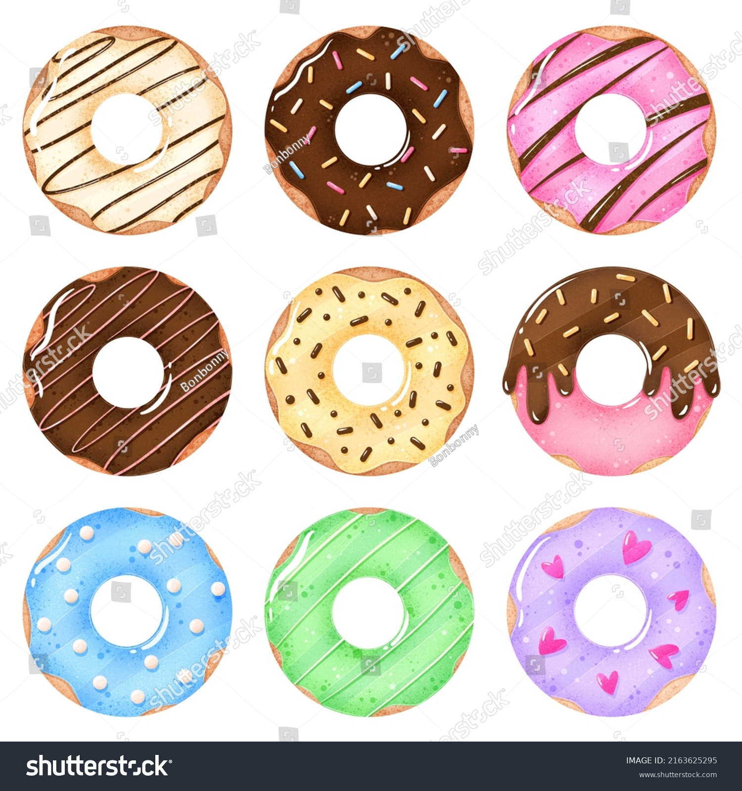 Set Illustration Cute Cartoon Doodle Donuts Stock Illustration ...