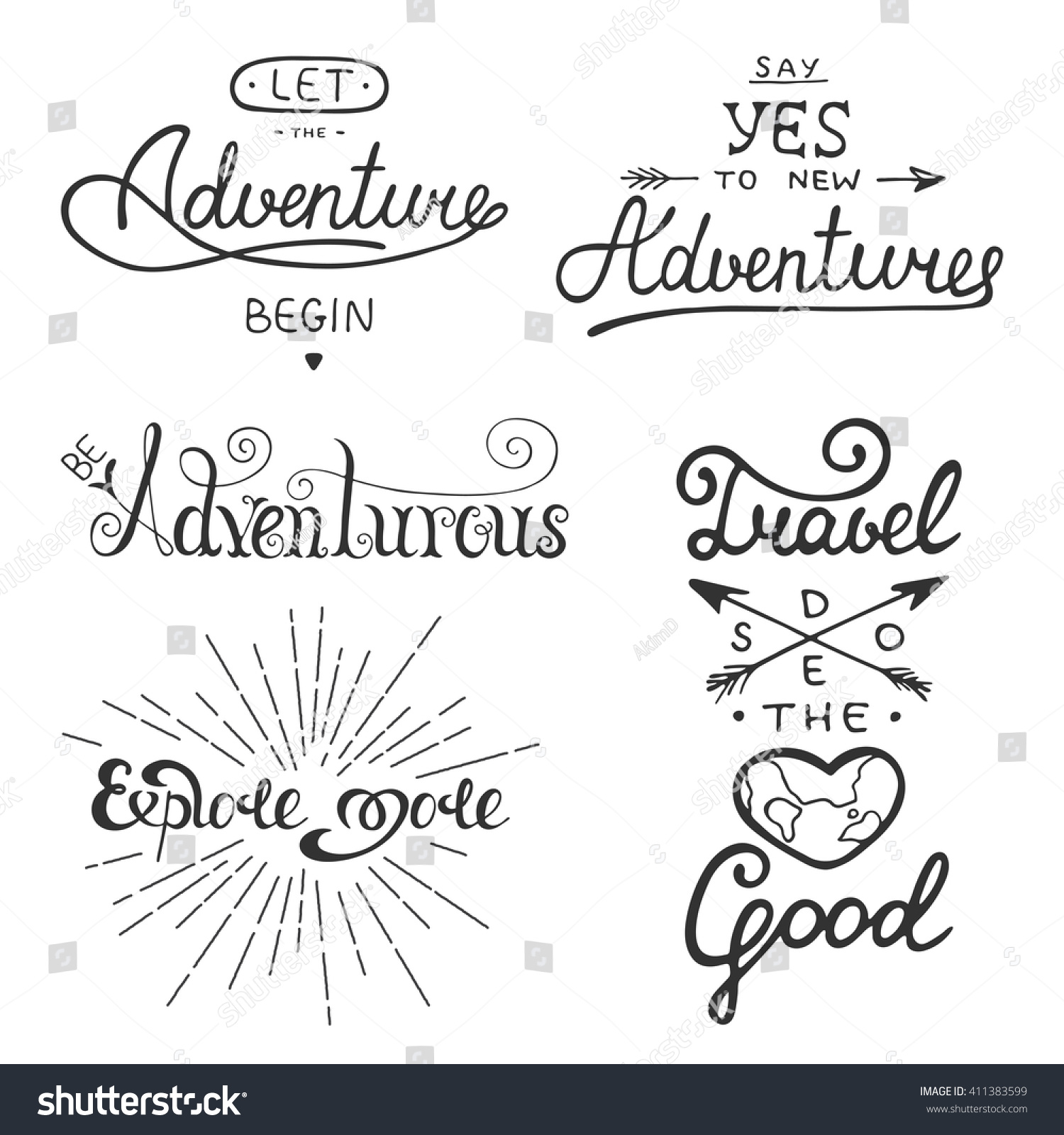 Set Adventure Travel Lettering Greeting Cards Stock Illustration ...