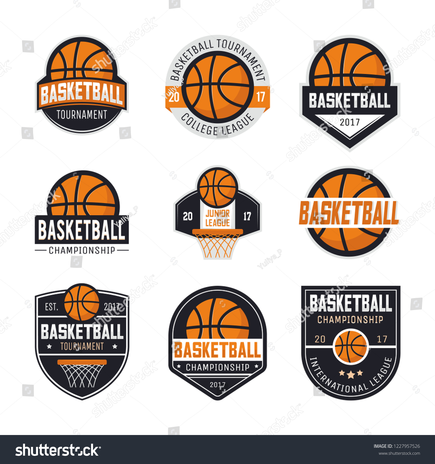 Set Basketball Logos Emblems Labels Design Stock Illustration 1227957526