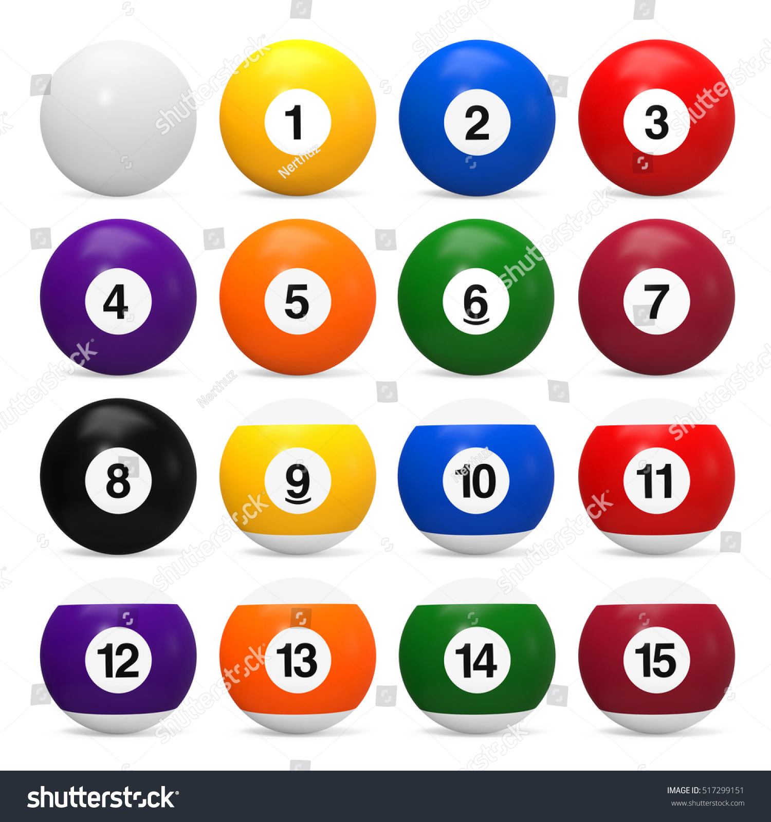 Set Billiard Balls 3 D Rendering Stock Illustration 517299151 