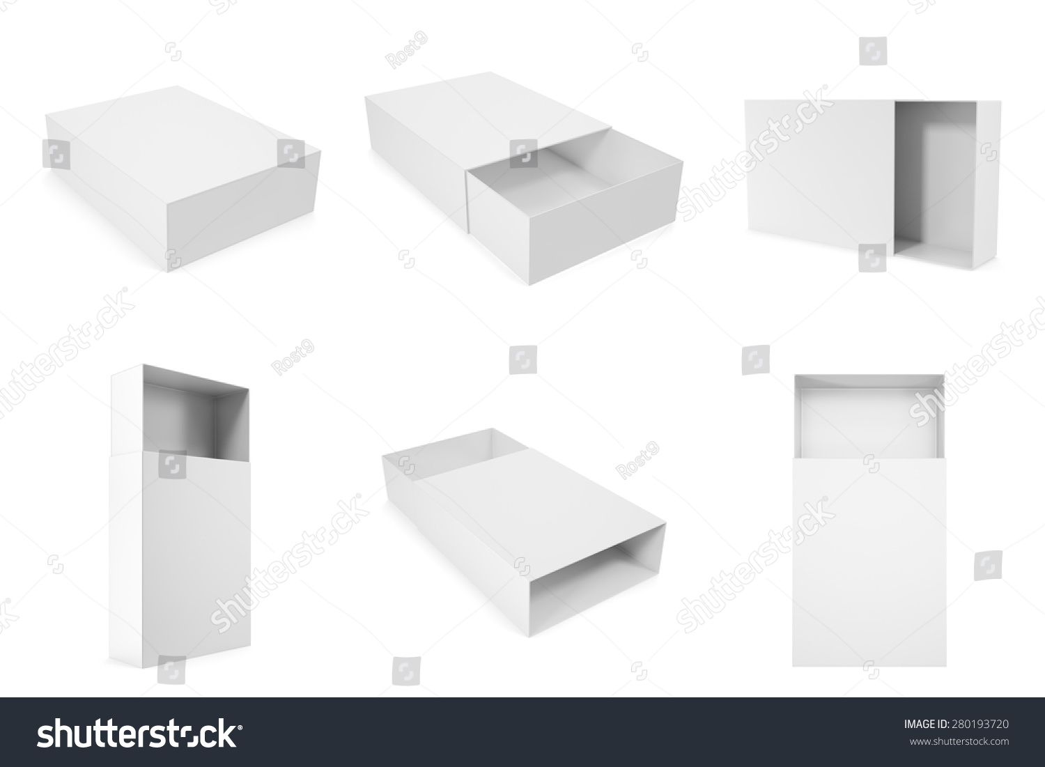 Set Of Blank White Boxes Closed And Opened Isolated On White Background ...