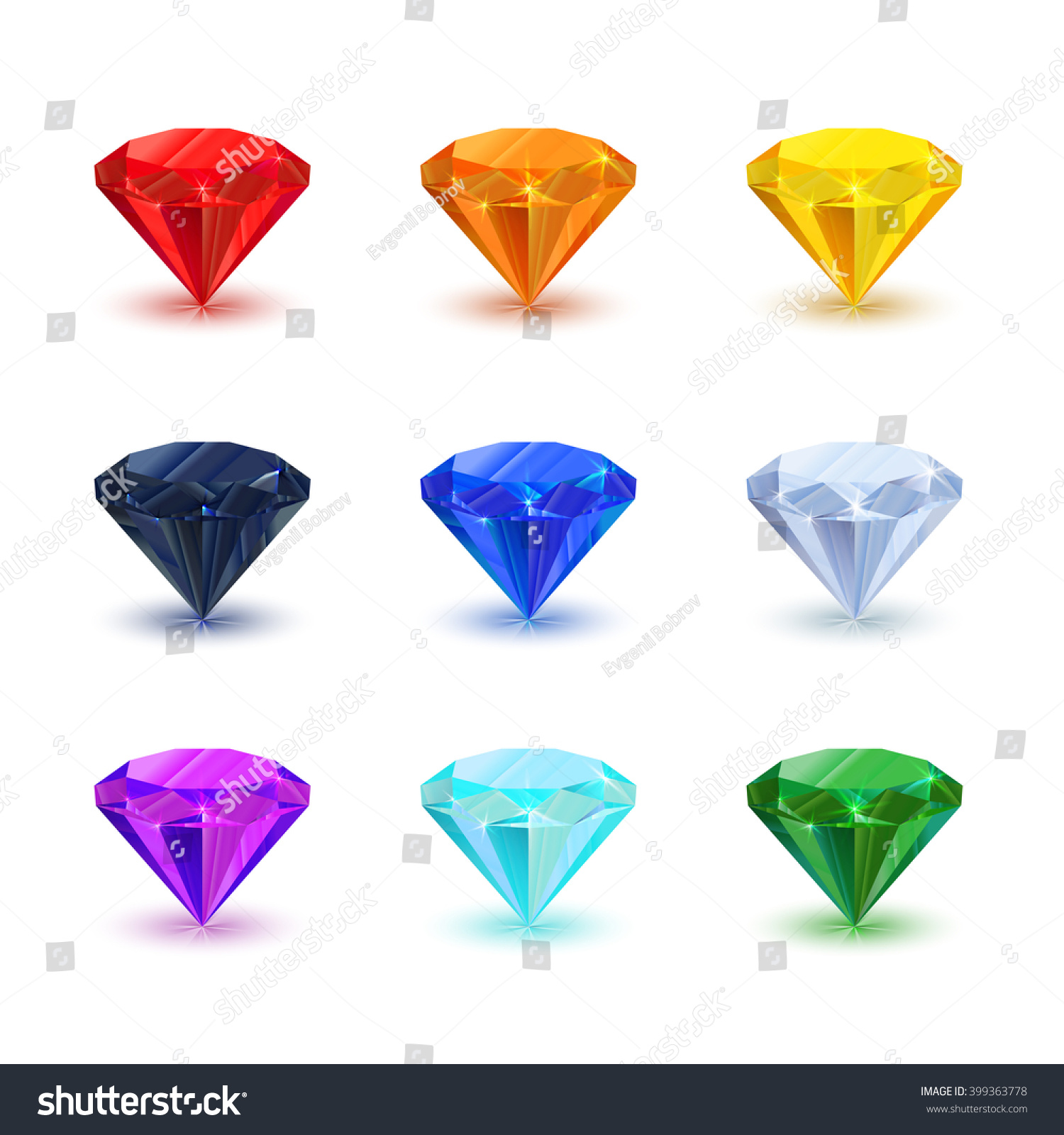 Set Bright Shiny Gemstone Isolated On Stock Illustration 399363778 ...